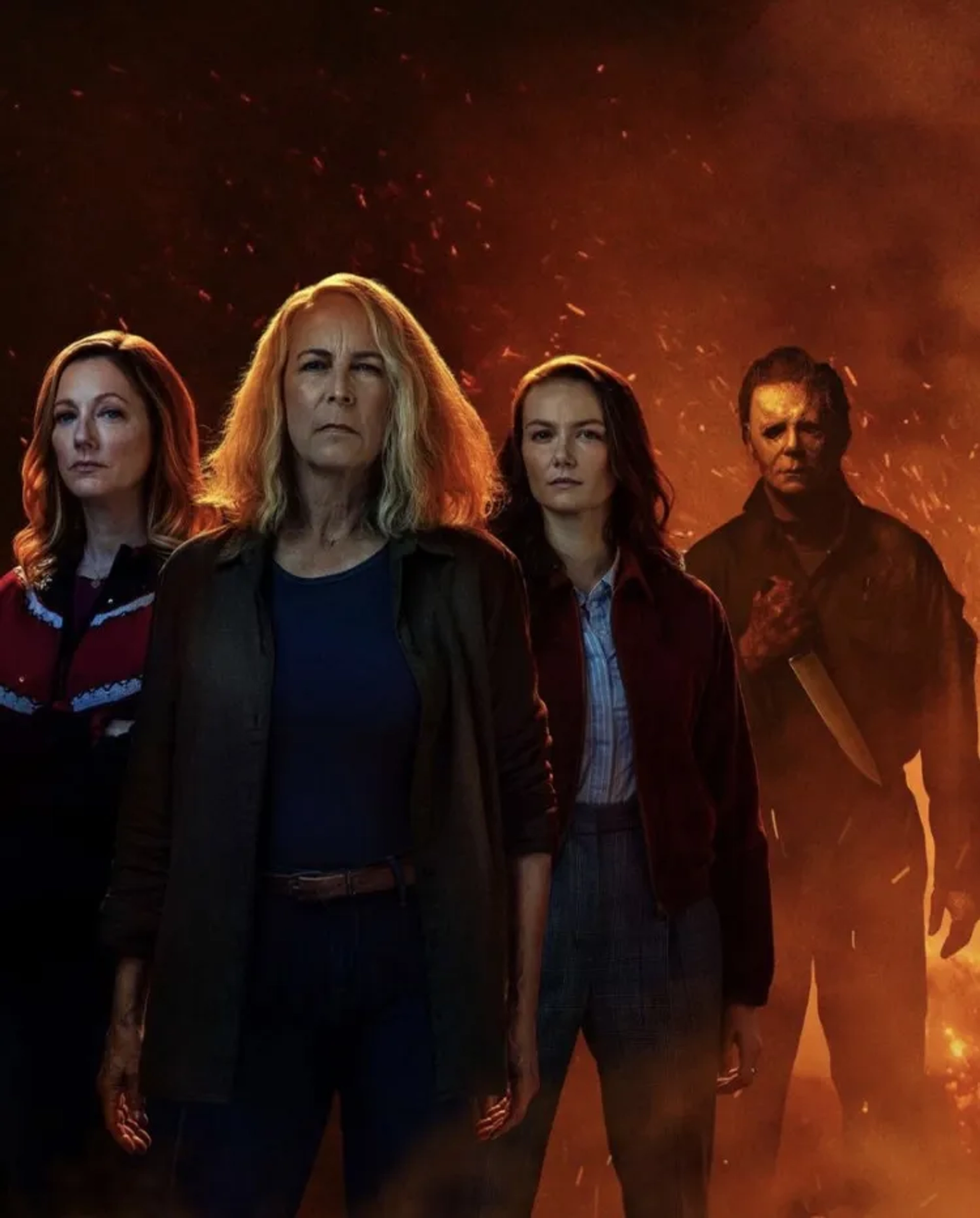 Jamie Lee Curtis, James Jude Courtney, Judy Greer, and Andi Matichak in Halloween Kills (2021)