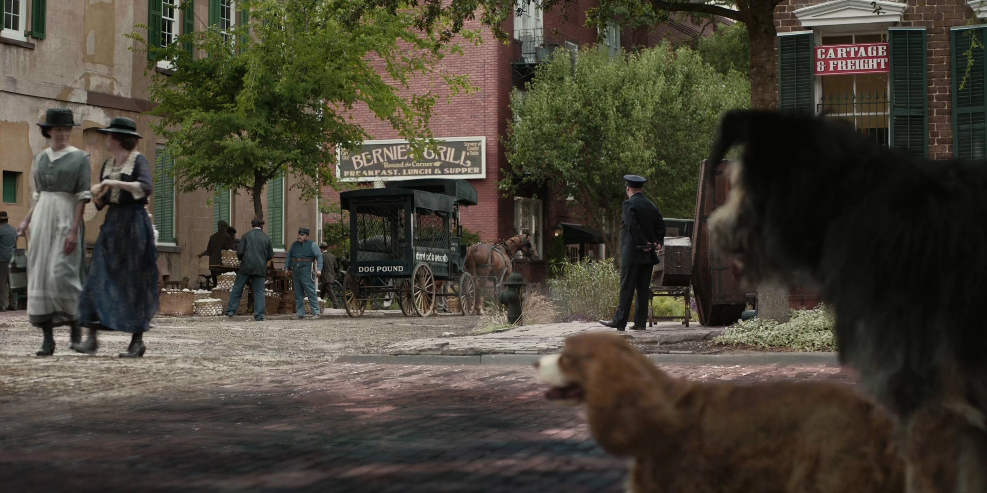 Adrian Martinez, Justin Theroux, Rose, Monte, and Tessa Thompson in Lady and the Tramp (2019)