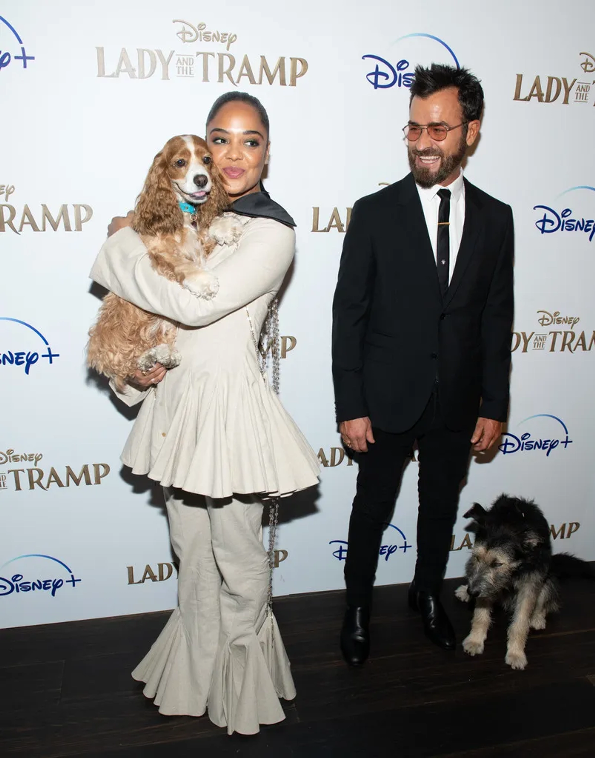 Justin Theroux, Rose, Monte, and Tessa Thompson at an event for Lady and the Tramp (2019)