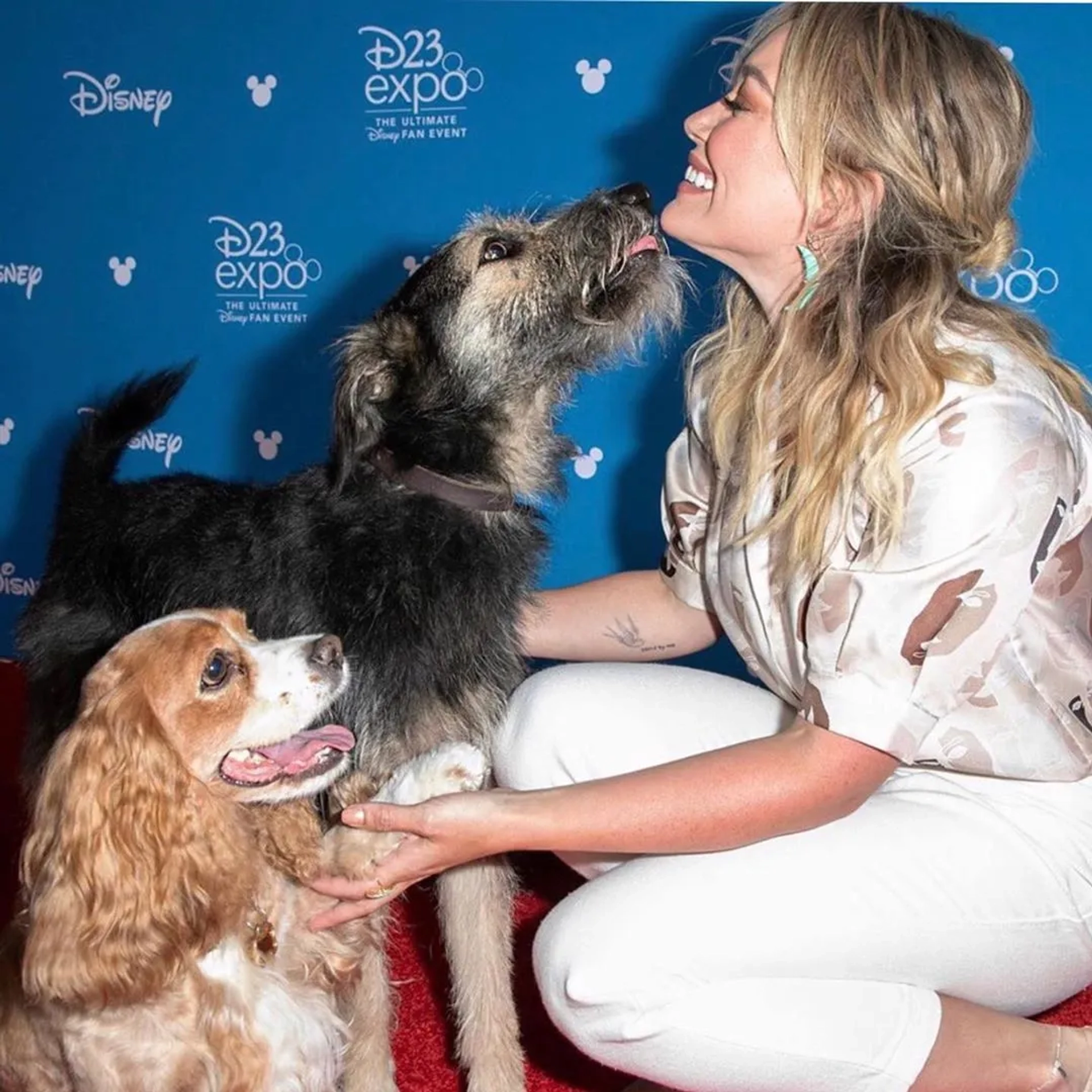 Hilary Duff, Rose, and Monte at an event for Lady and the Tramp (2019)