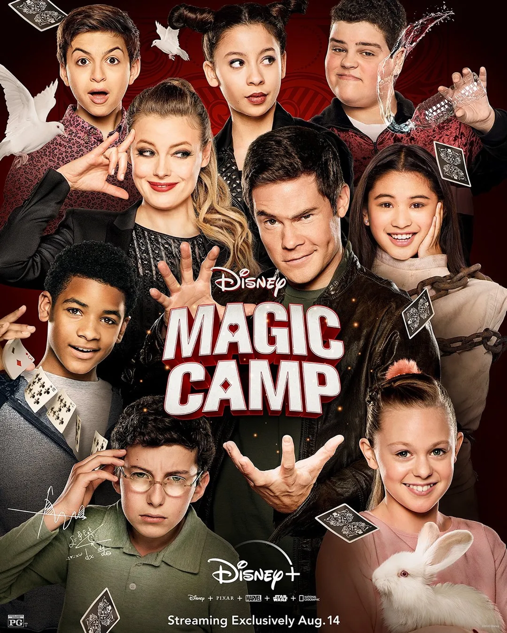 Gillian Jacobs, Adam Devine, Cole Sand, Isabella Crovetti, Josie Totah, Izabella Alvarez, Bianca Grava, Hayden Crawford, and Nathaniel Logan McIntyre in Magic Camp (2020)