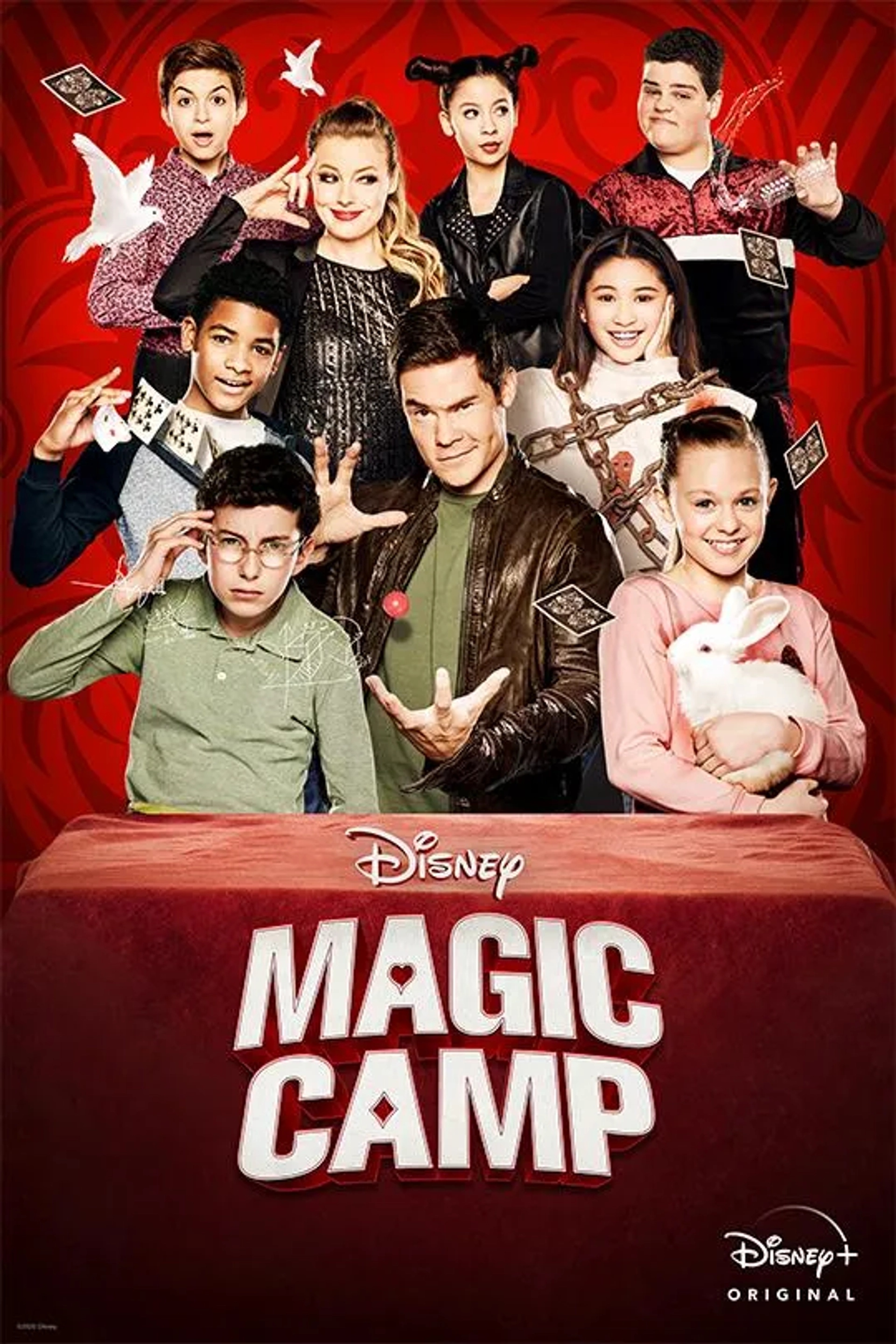 Gillian Jacobs, Adam Devine, Cole Sand, Isabella Crovetti, Josie Totah, Izabella Alvarez, Bianca Grava, Hayden Crawford, and Nathaniel Logan McIntyre in Magic Camp (2020)