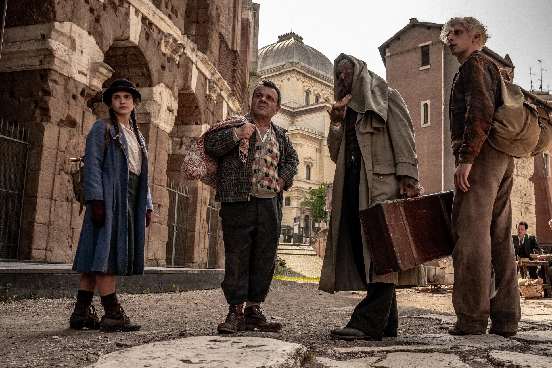 Claudio Santamaria, Giancarlo Martini, Pietro Castellitto, and Aurora Giovinazzo in Freaks Out (2021)