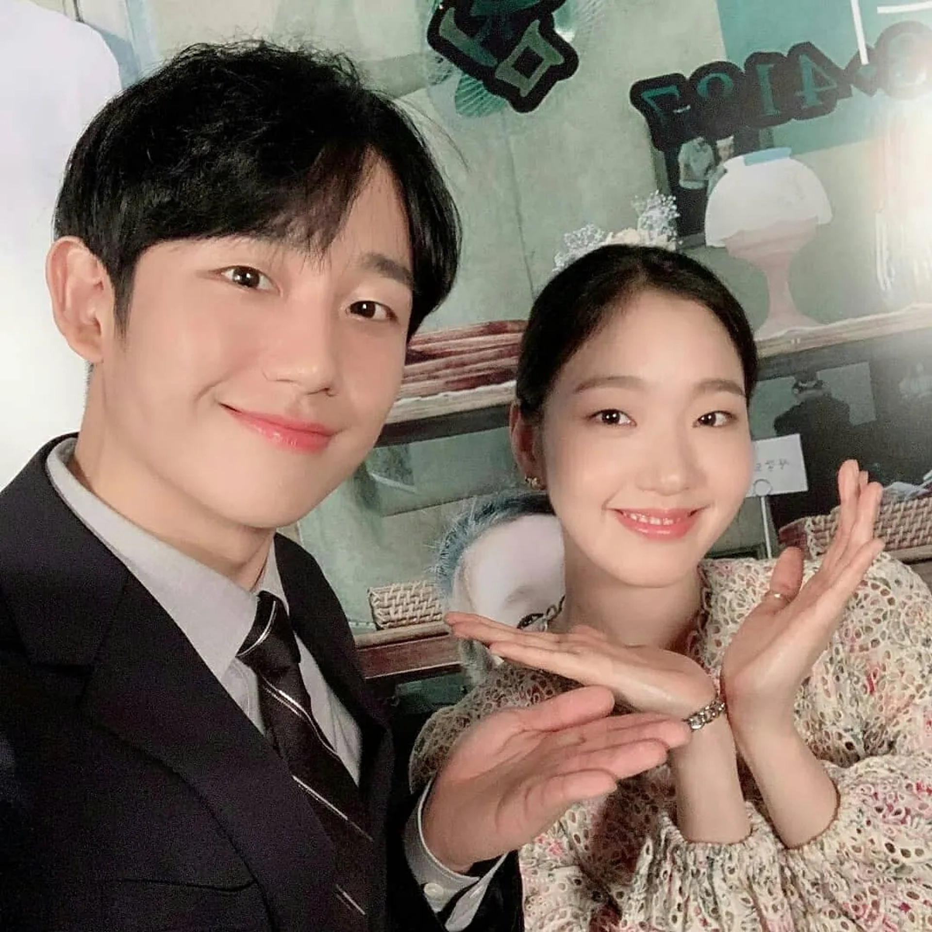 Kim Go-eun and Jung Hae-in at an event for Tune in for Love (2019)