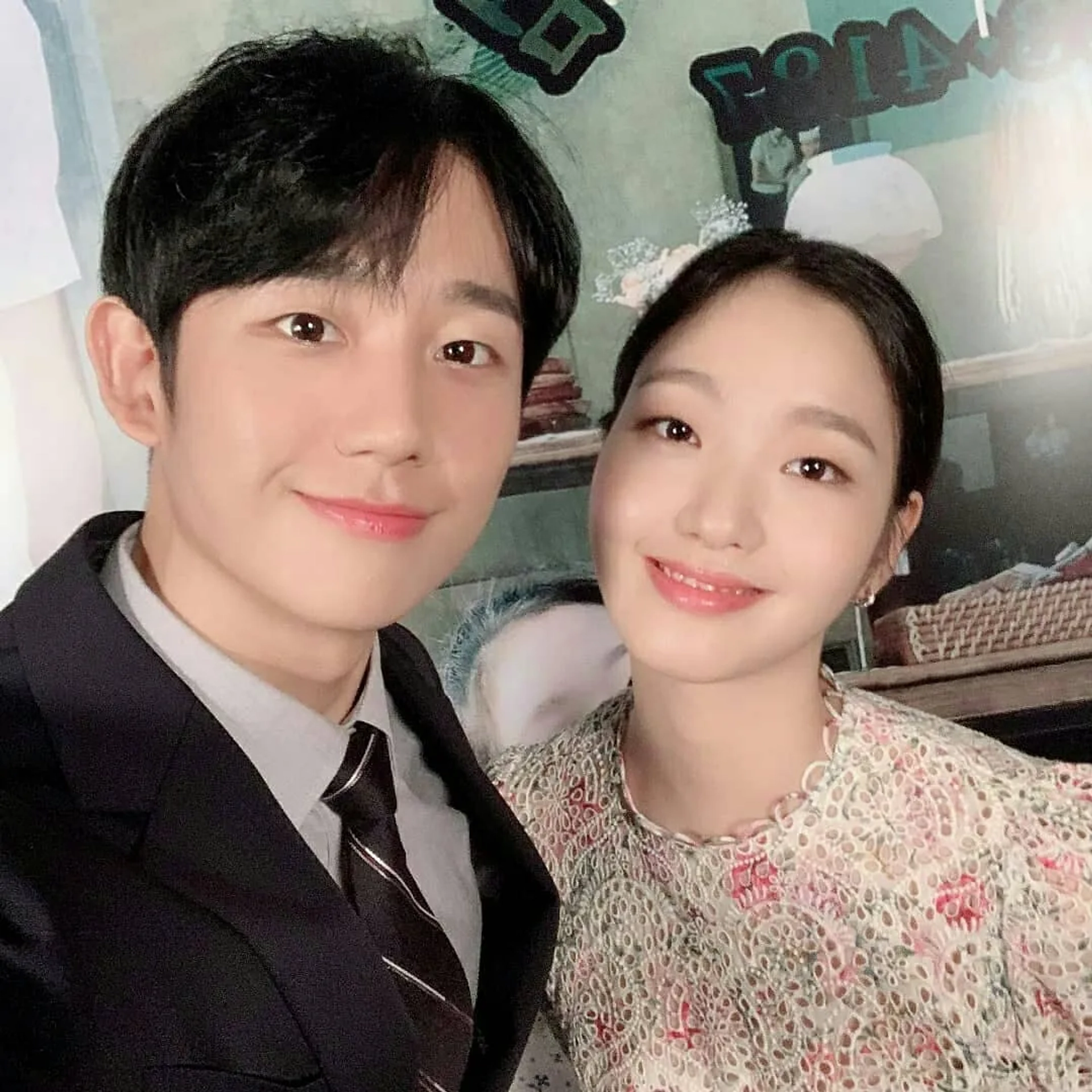 Kim Go-eun and Jung Hae-in at an event for Tune in for Love (2019)