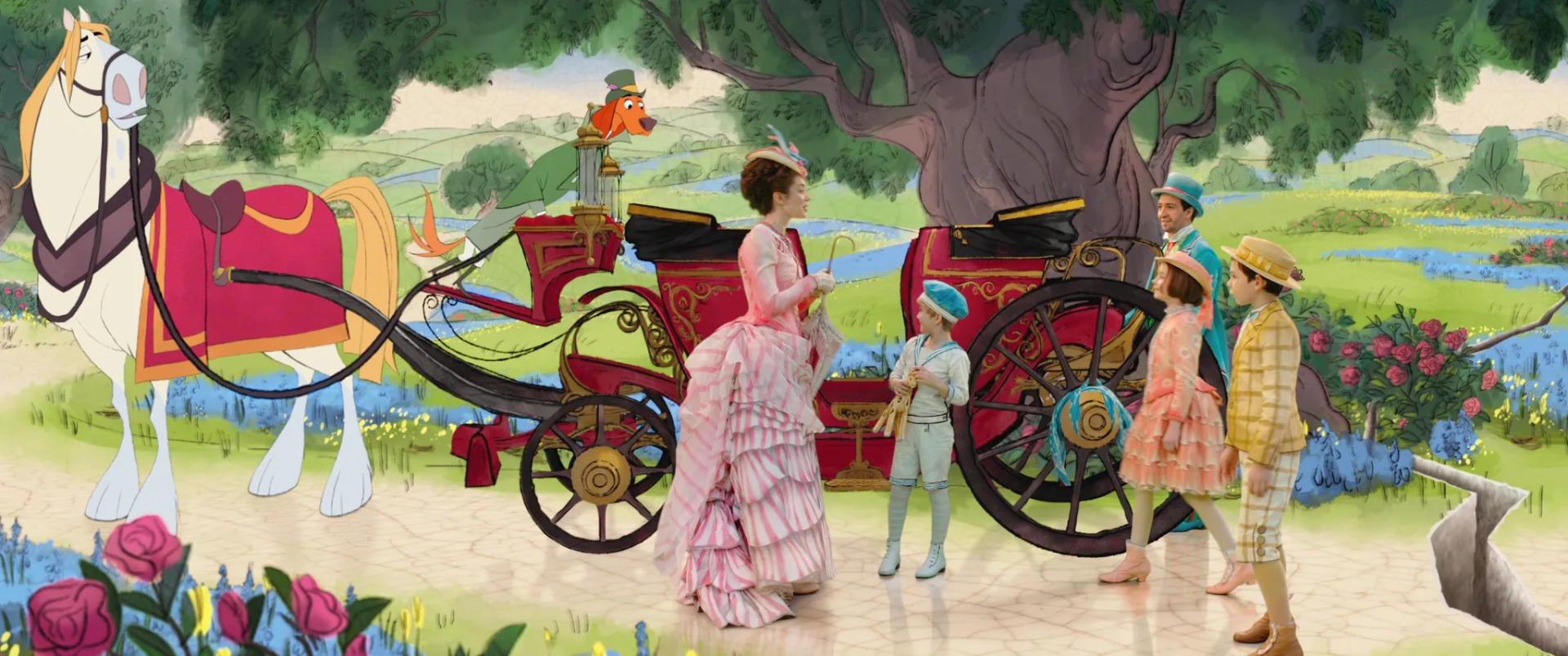 Mark Addy, Lin-Manuel Miranda, Emily Blunt, Chris O'Dowd, Pixie Davies, Nathanael Saleh, and Joel Dawson in Mary Poppins Returns (2018)