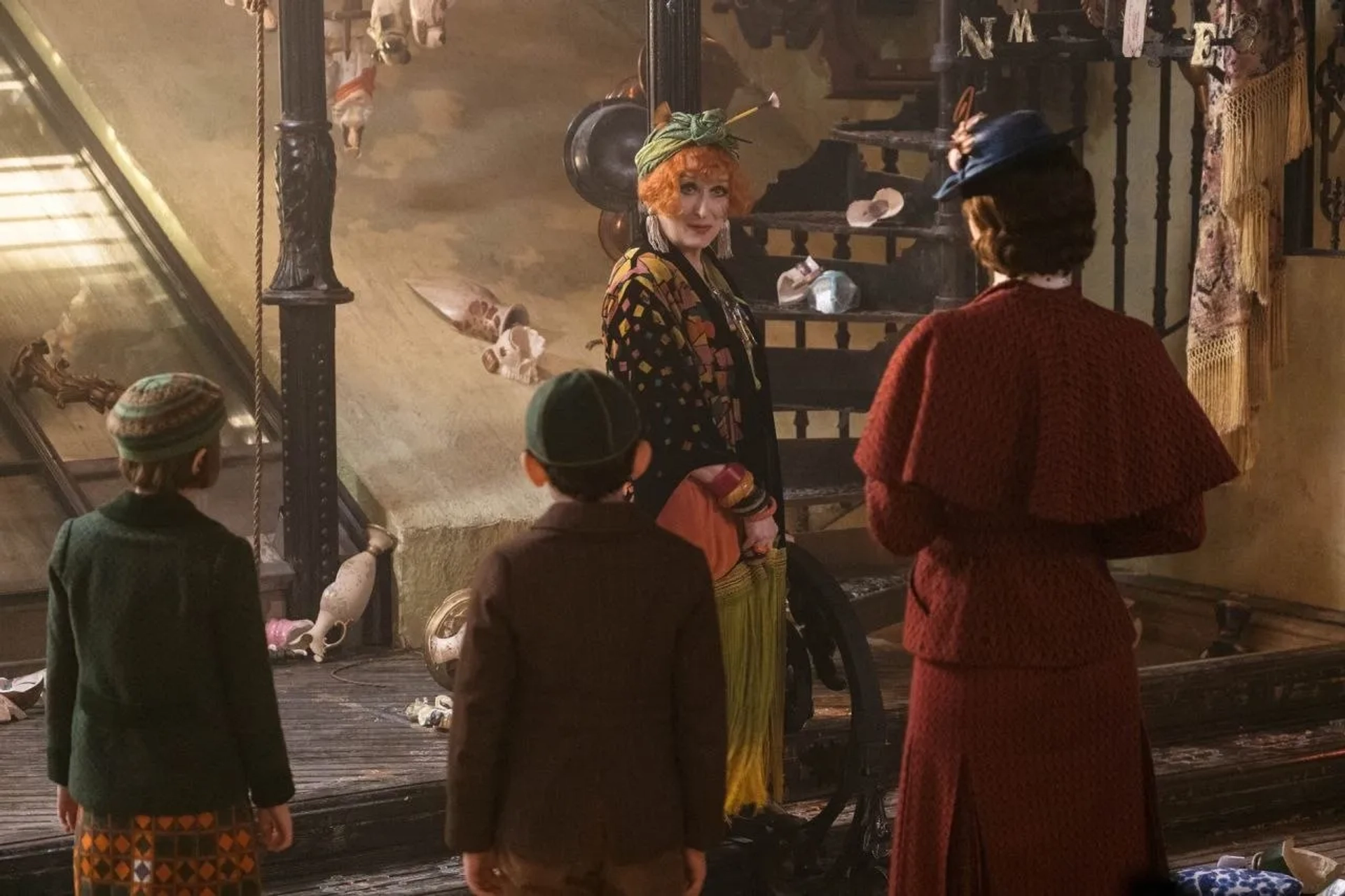 Meryl Streep, Emily Blunt, Nathanael Saleh, and Joel Dawson in Mary Poppins Returns (2018)