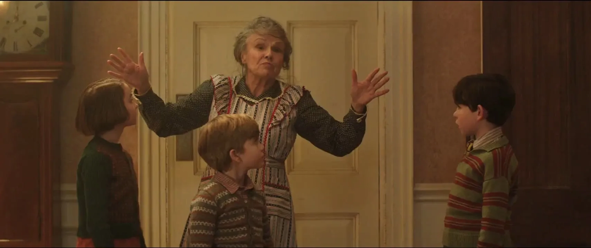 Julie Walters, Pixie Davies, Nathanael Saleh, and Joel Dawson in Mary Poppins Returns (2018)