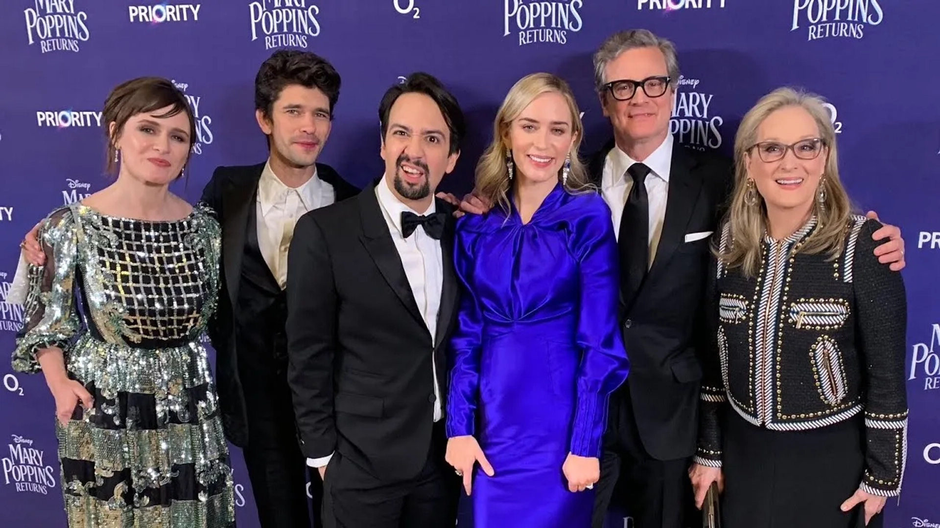 Colin Firth, Meryl Streep, Lin-Manuel Miranda, Emily Mortimer, Ben Whishaw, and Emily Blunt at an event for Mary Poppins Returns (2018)