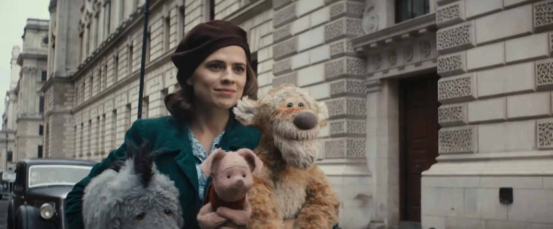 Brad Garrett, Jim Cummings, Hayley Atwell, and Nick Mohammed in Christopher Robin (2018)