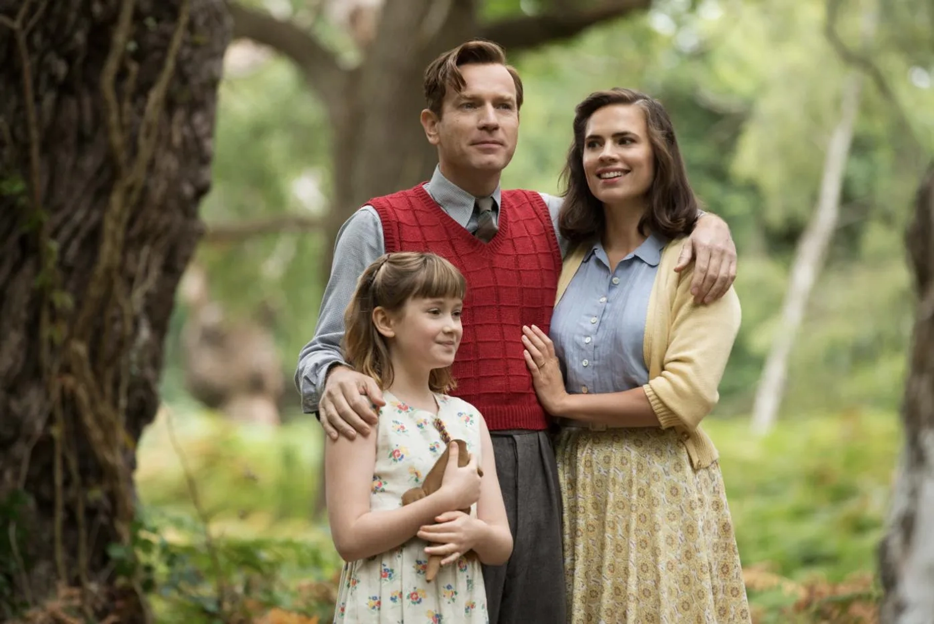 Bronte Carmichael Ewan McGregor and Hayley Atwell in Christopher Robin