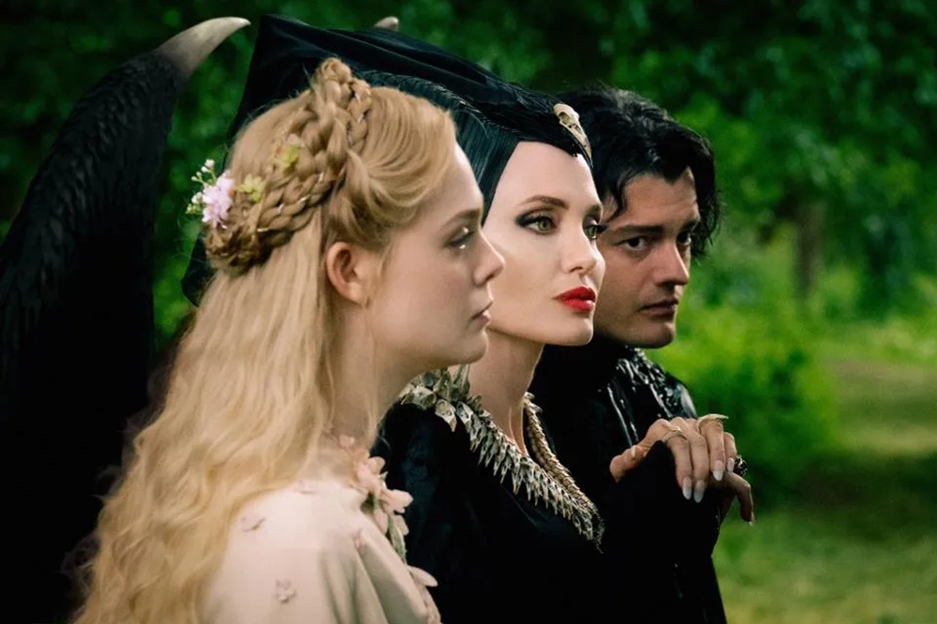 Angelina Jolie, Sam Riley, and Elle Fanning in Maleficent: Mistress of Evil (2019)