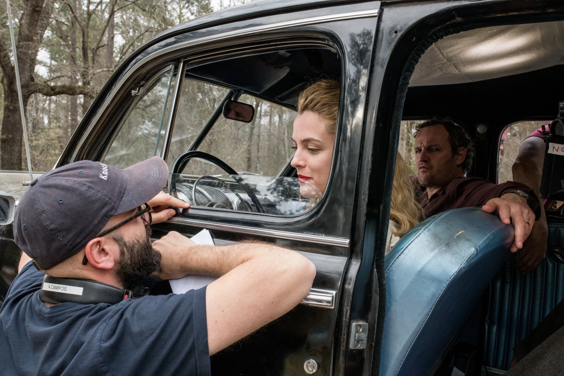 Jason Clarke, Antonio Campos, and Riley Keough in The Devil All the Time (2020)