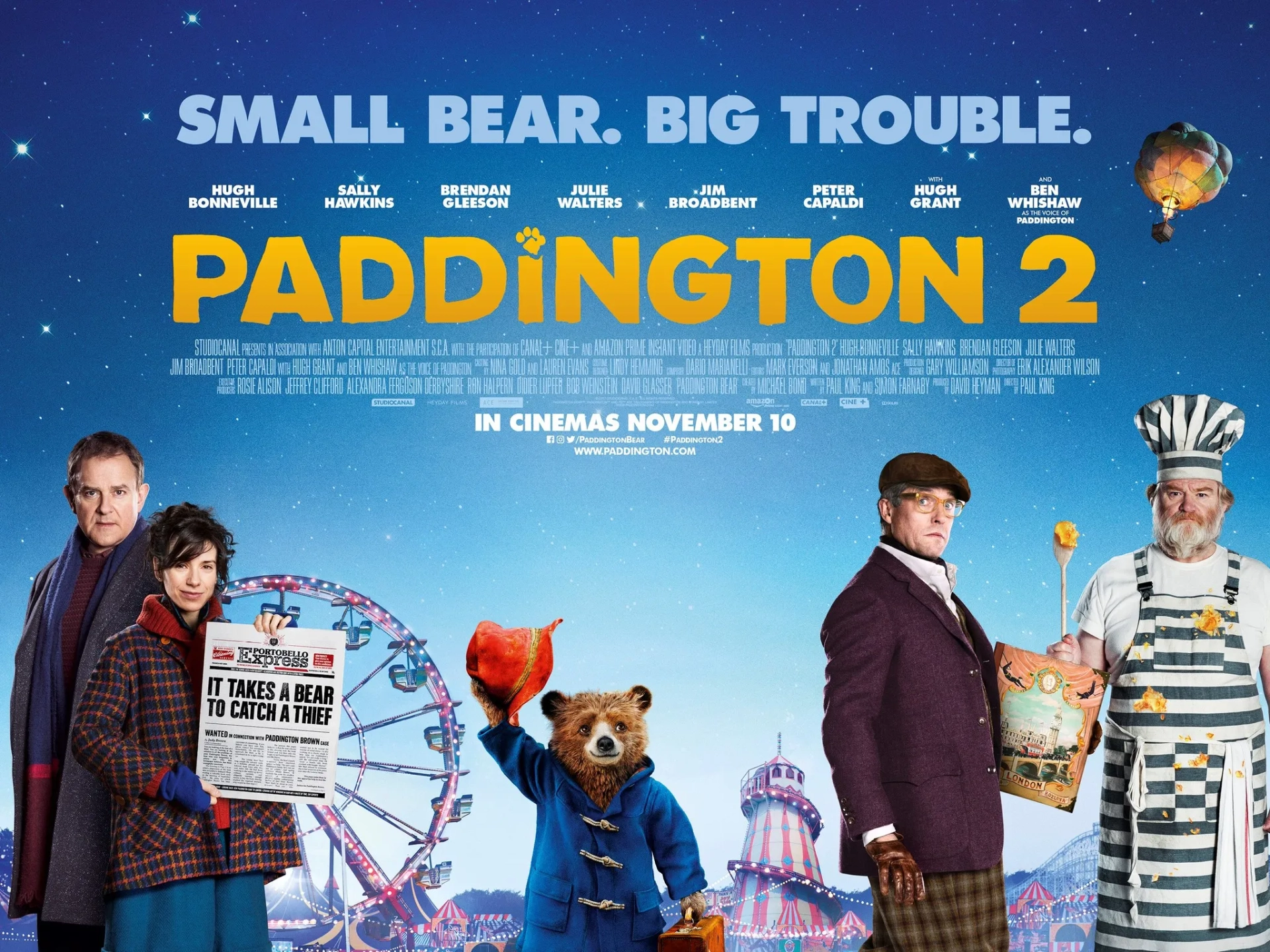 Hugh Grant, Hugh Bonneville, Brendan Gleeson, and Sally Hawkins in Paddington 2 (2017)