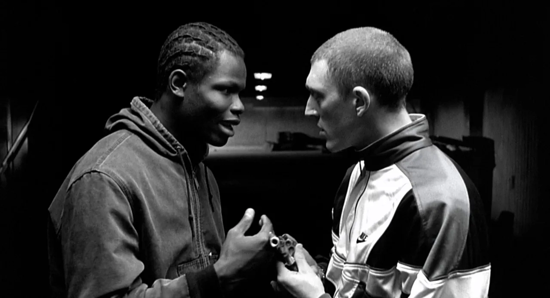 Vincent Cassel and Hubert Koundé in La haine (1995)