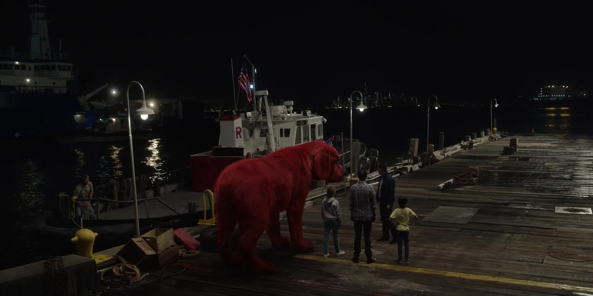 Russell Wong, Jack Whitehall, Darby Camp, and Izaac Wang in Clifford the Big Red Dog (2021)