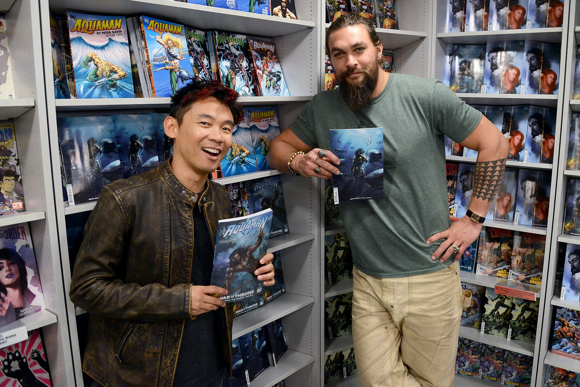 Jason Momoa and James Wan at an event for Aquaman (2018)