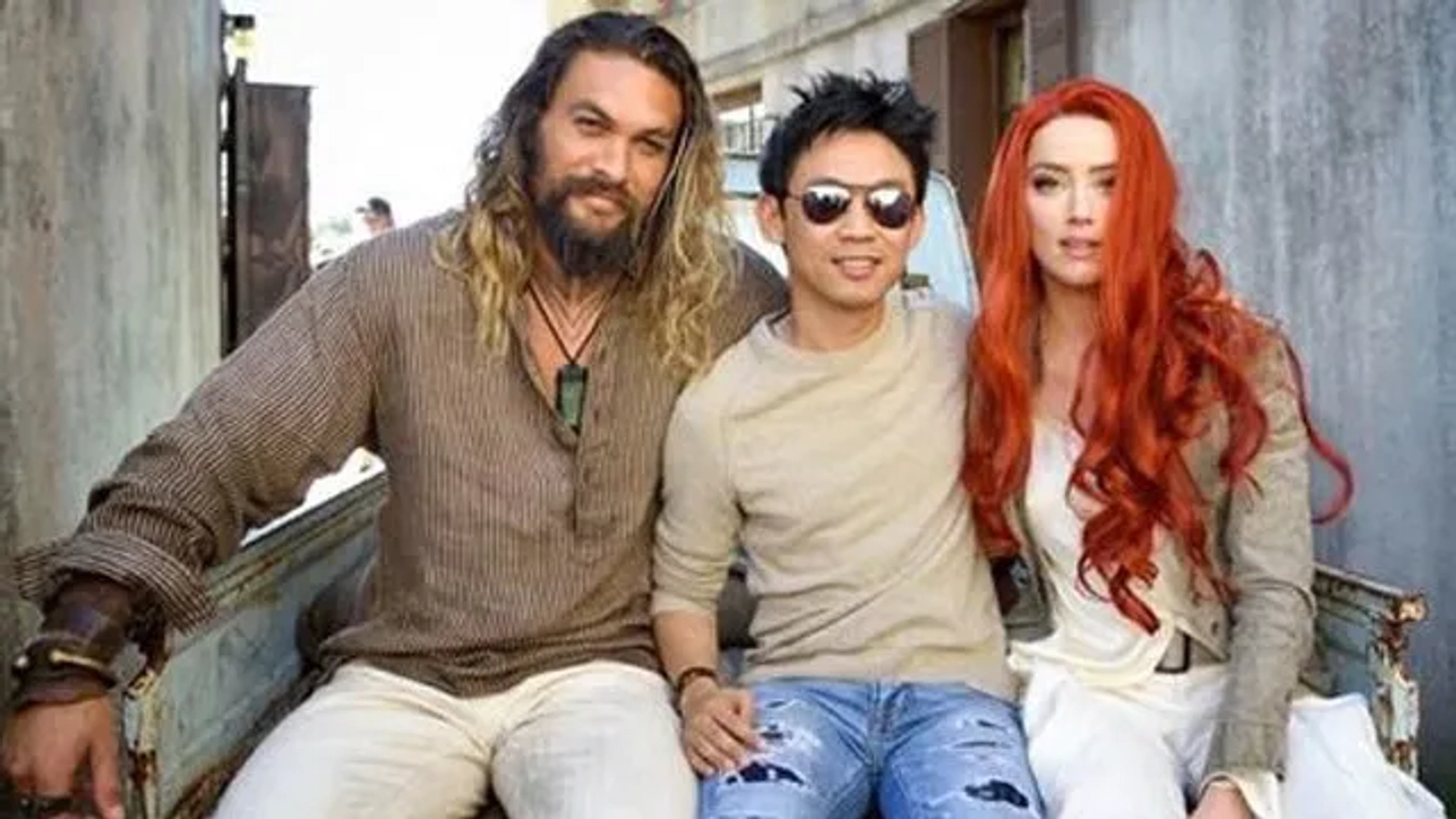 Jason Momoa, James Wan, and Amber Heard in Aquaman (2018)