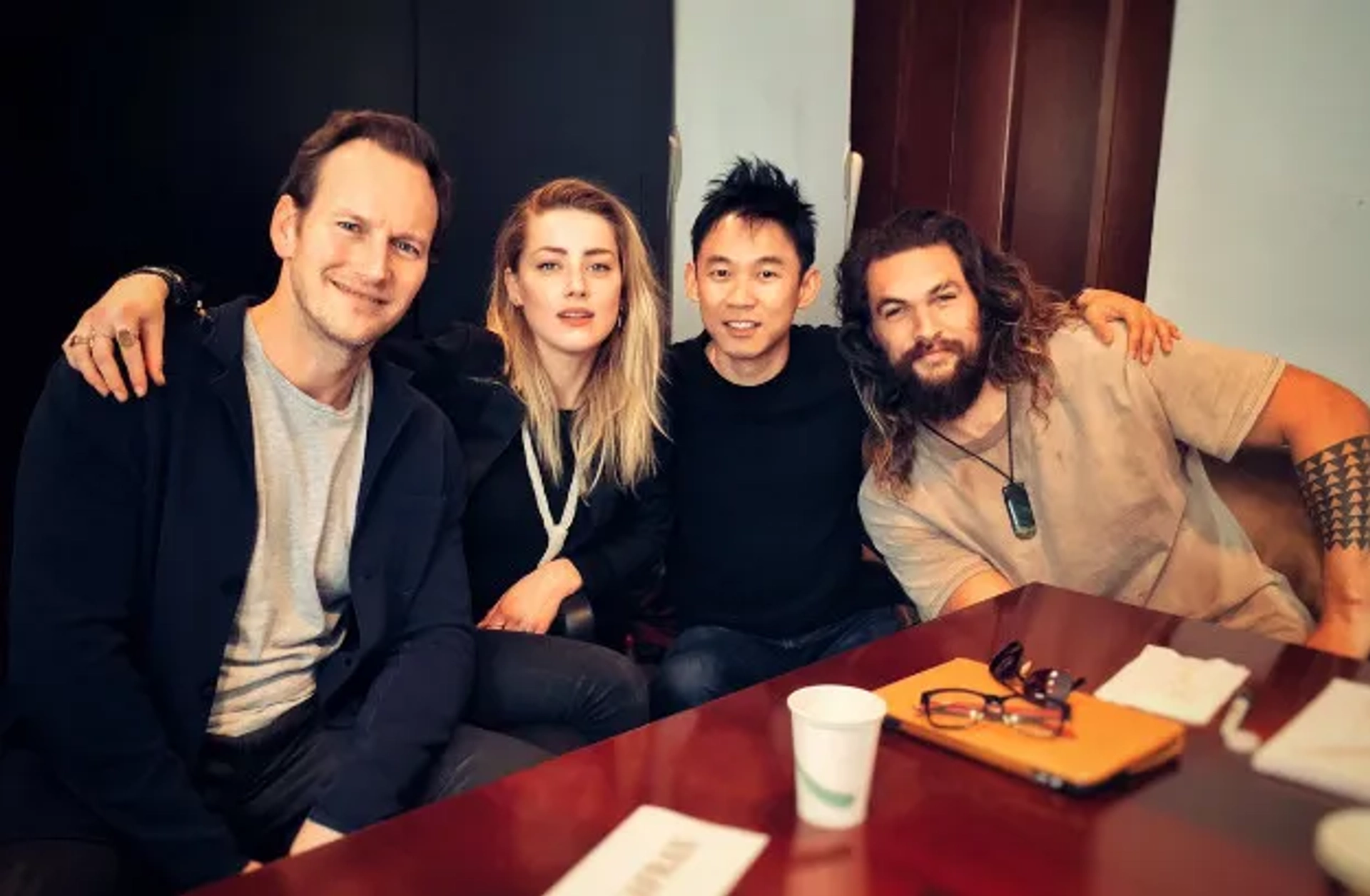 Jason Momoa, Patrick Wilson, James Wan, and Amber Heard in Aquaman (2018)