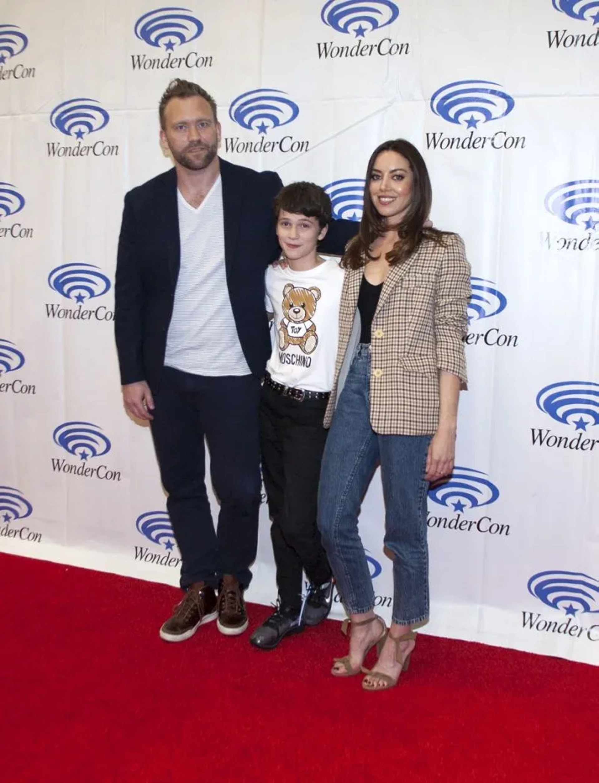 Aubrey Plaza, Lars Klevberg, and Gabriel Bateman at an event for Child's Play (2019)