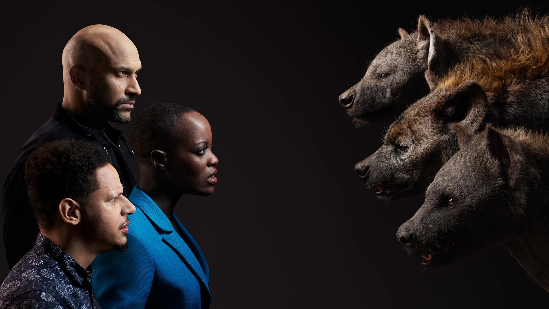 Florence Kasumba, Keegan-Michael Key, and Eric André in The Lion King (2019)