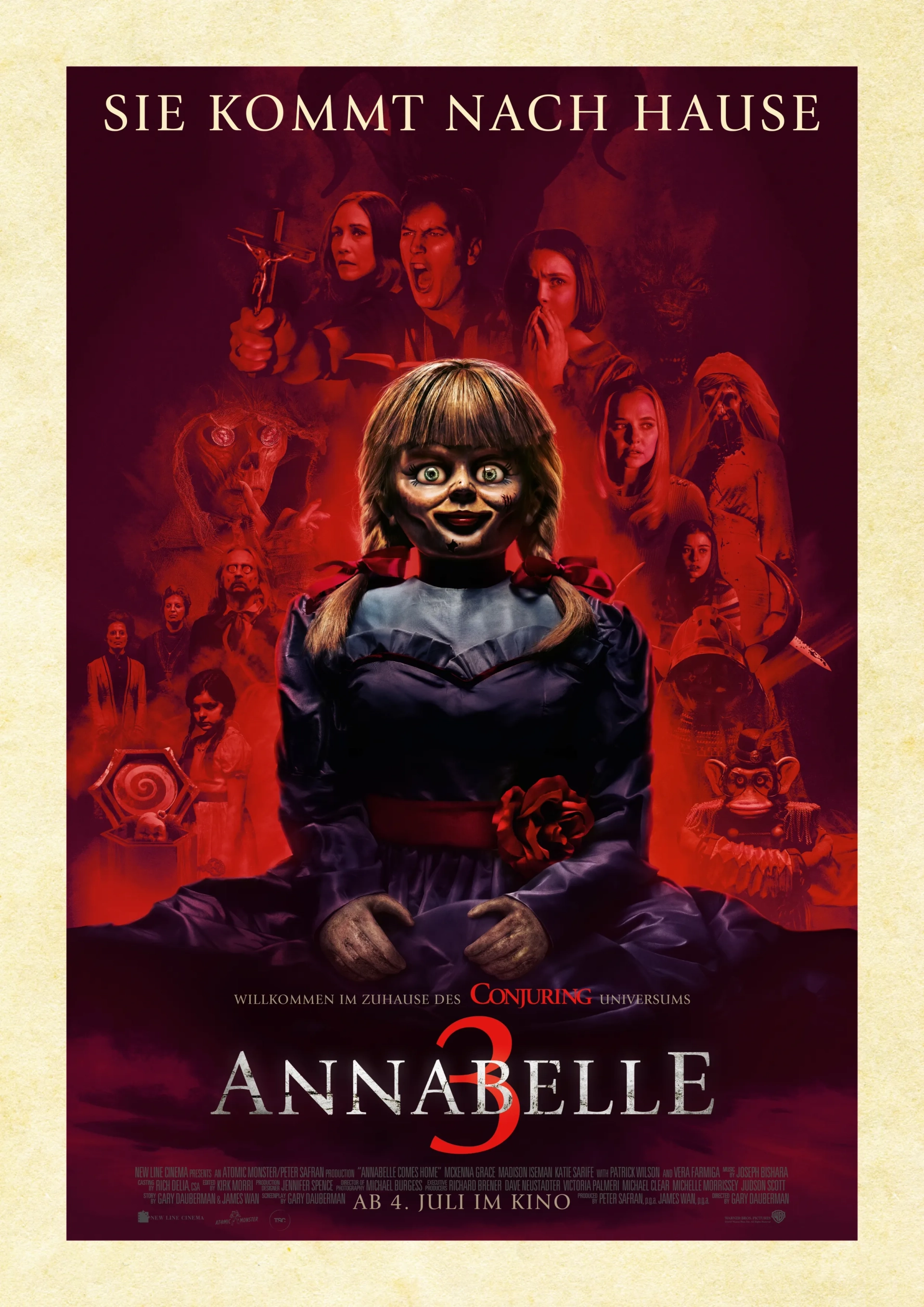 Vera Farmiga, Natalia Safran, Patrick Wilson, Katie Sarife, Mckenna Grace, Samara Lee, and Madison Iseman in Annabelle Comes Home (2019)