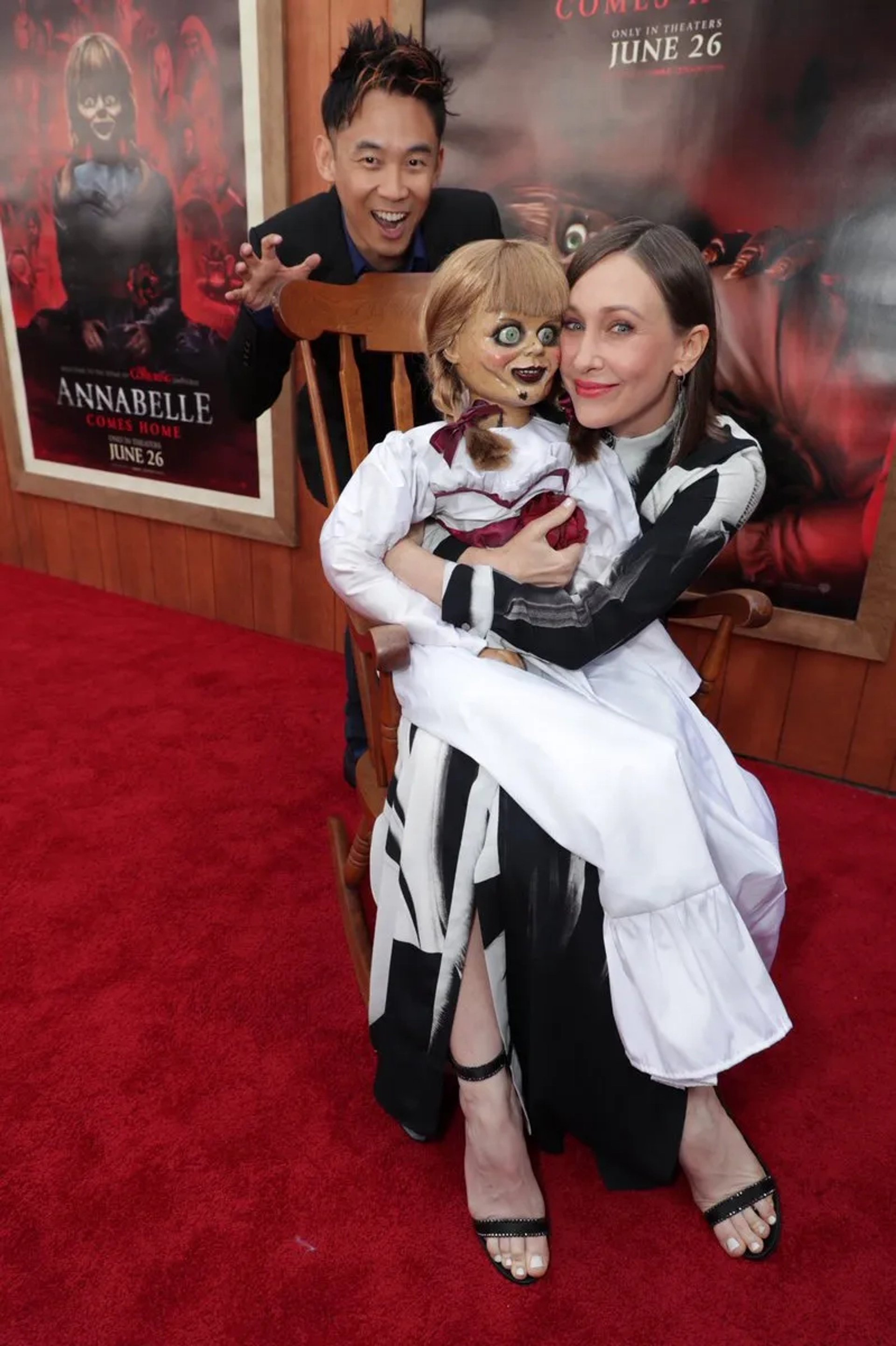 Vera Farmiga and James Wan at an event for Annabelle Comes Home (2019)