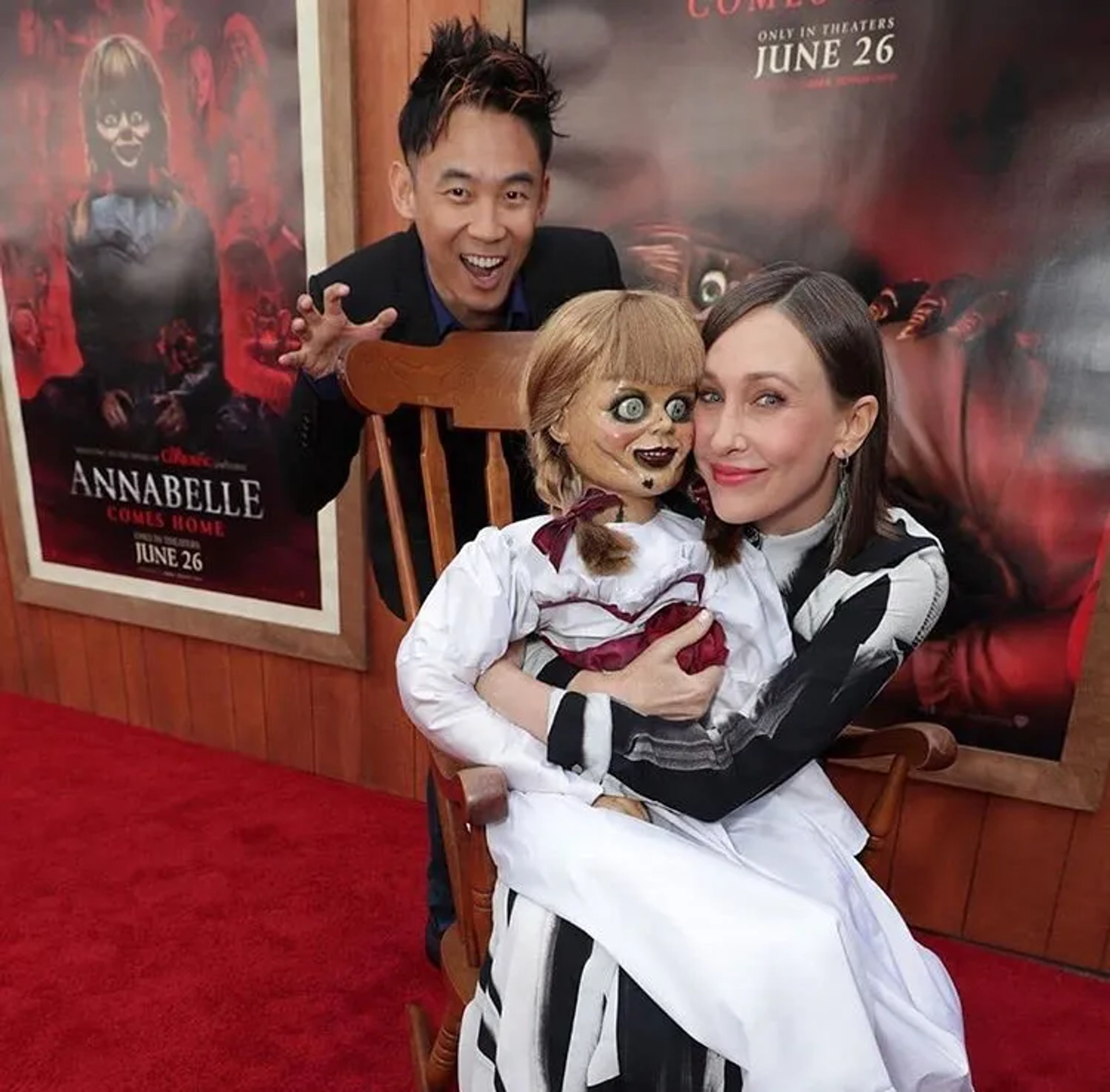 Vera Farmiga and James Wan at an event for Annabelle Comes Home (2019)