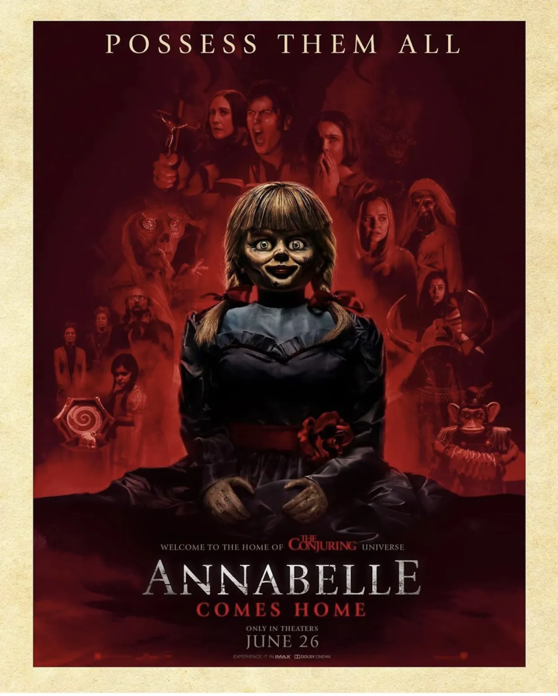 Vera Farmiga, Natalia Safran, Patrick Wilson, Emily Brobst, Katie Sarife, Mckenna Grace, Samara Lee, and Madison Iseman in Annabelle Comes Home (2019)