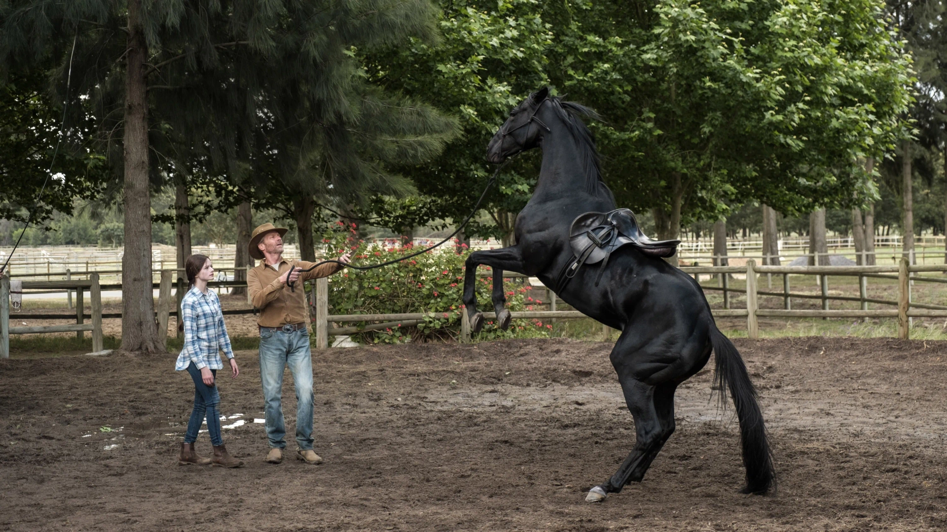 Iain Glen and Mackenzie Foy in Black Beauty (2020)