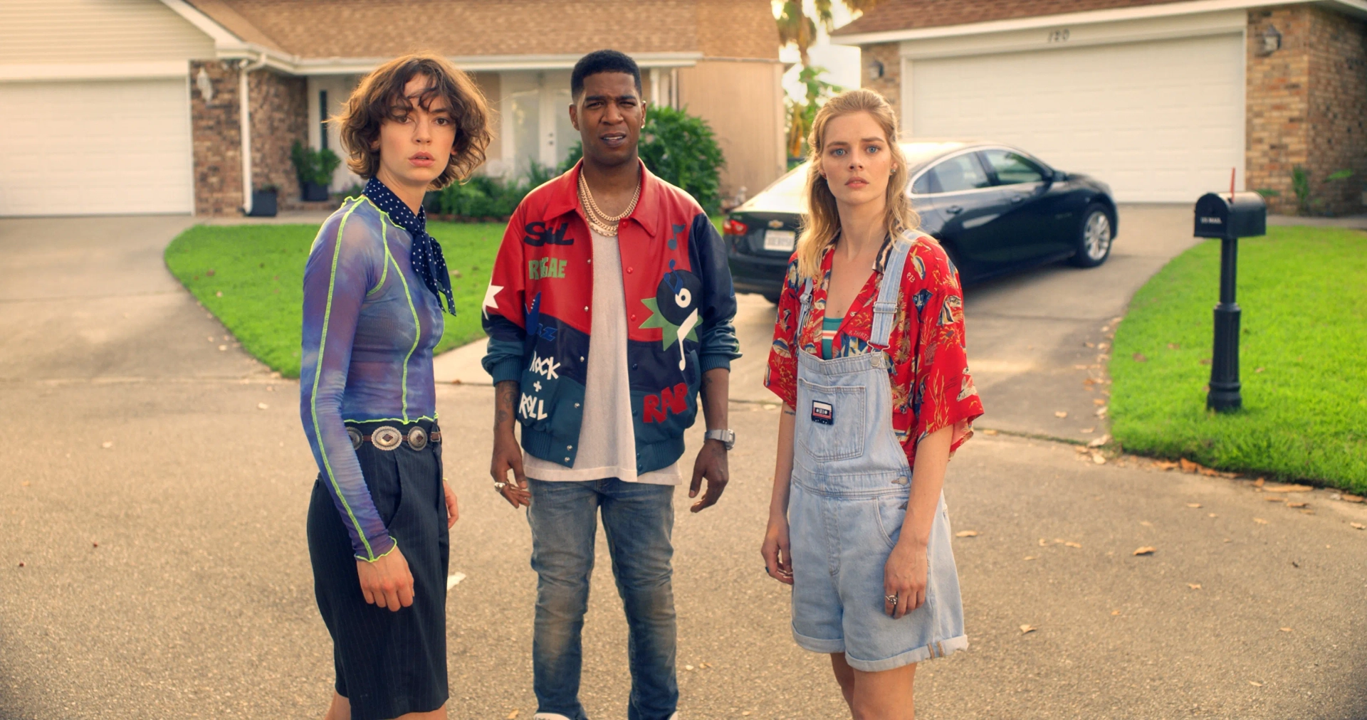 Samara Weaving, Kid Cudi, and Brigette Lundy-Paine in Bill & Ted Face the Music (2020)