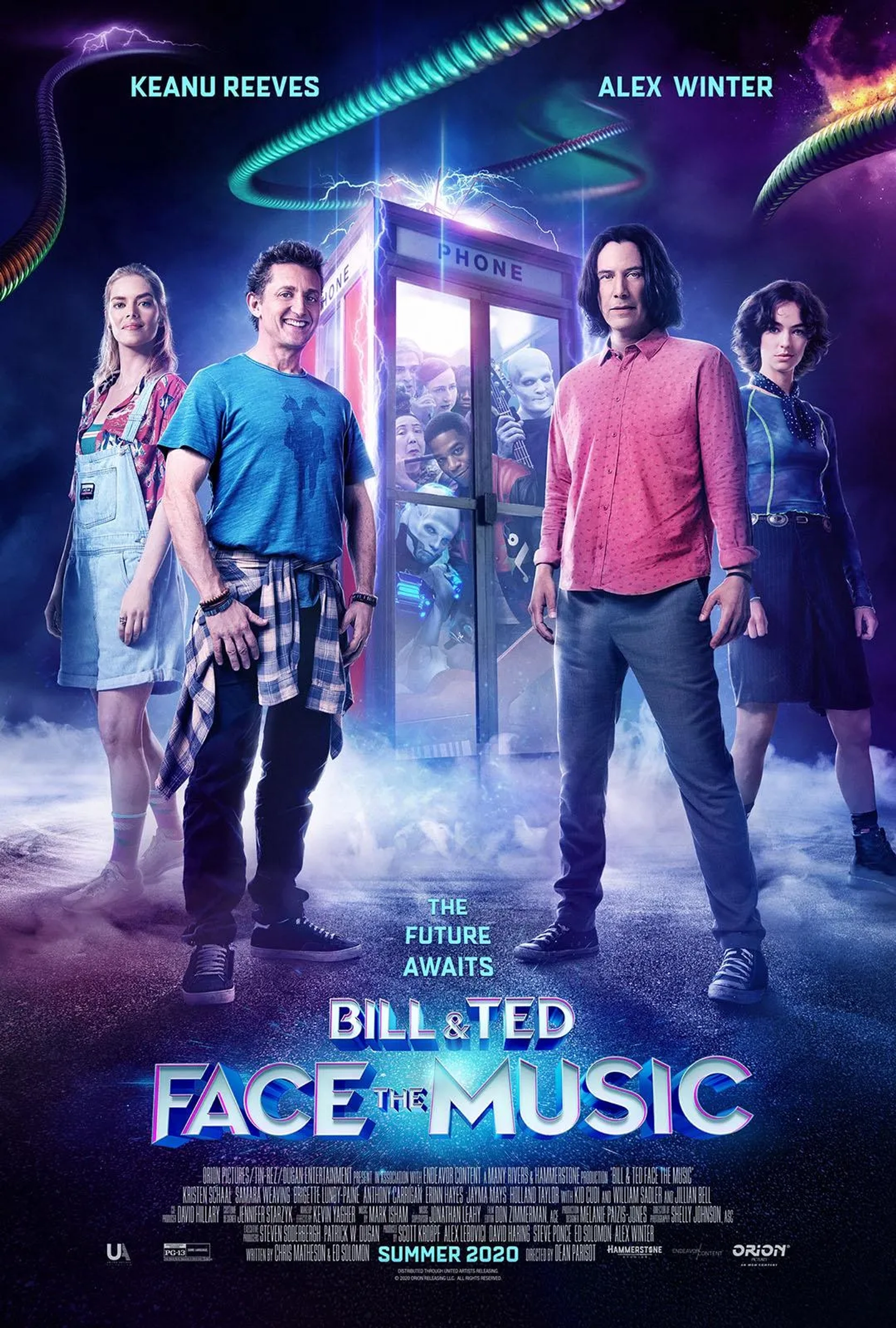 Keanu Reeves, Alex Winter, Samara Weaving, and Brigette Lundy-Paine in Bill & Ted Face the Music (2020)
