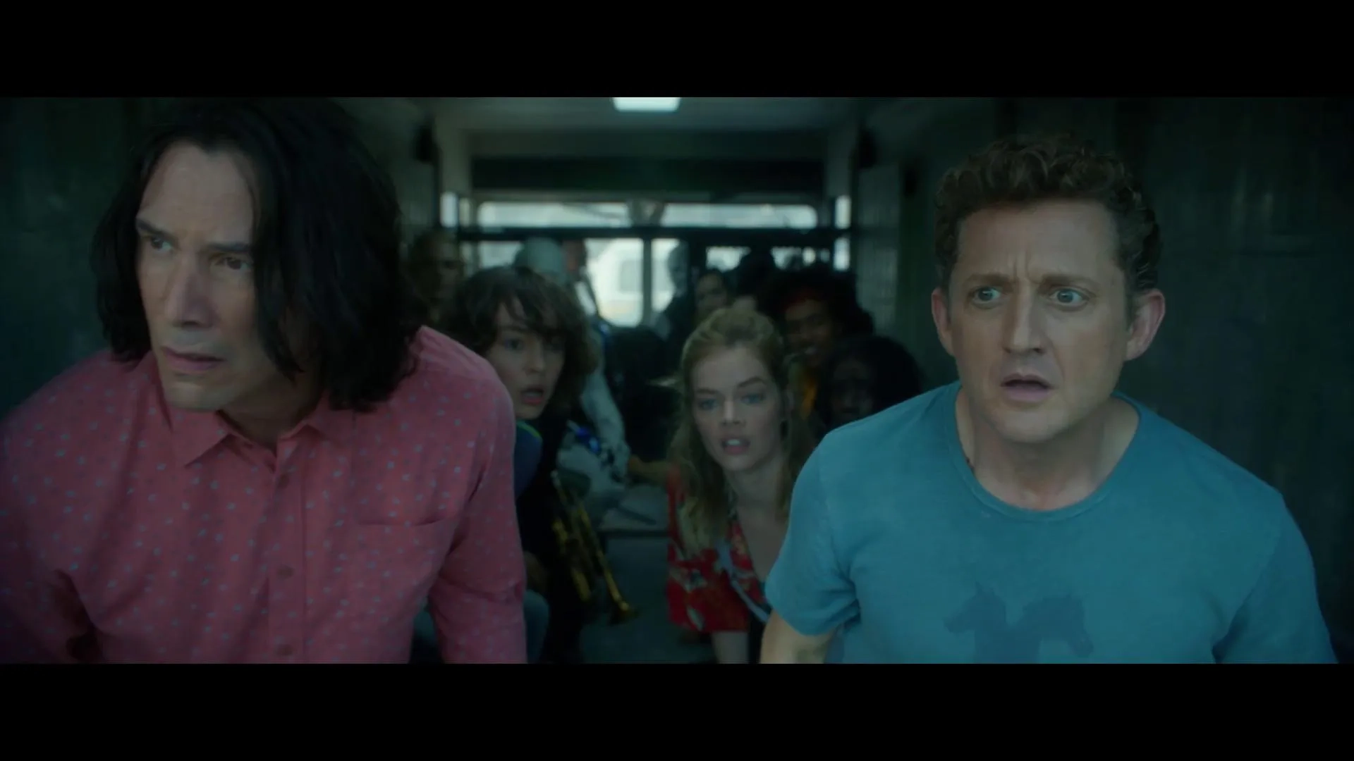 Keanu Reeves, Alex Winter, Samara Weaving, Brigette Lundy-Paine, and DazMann Still in Bill & Ted Face the Music (2020)