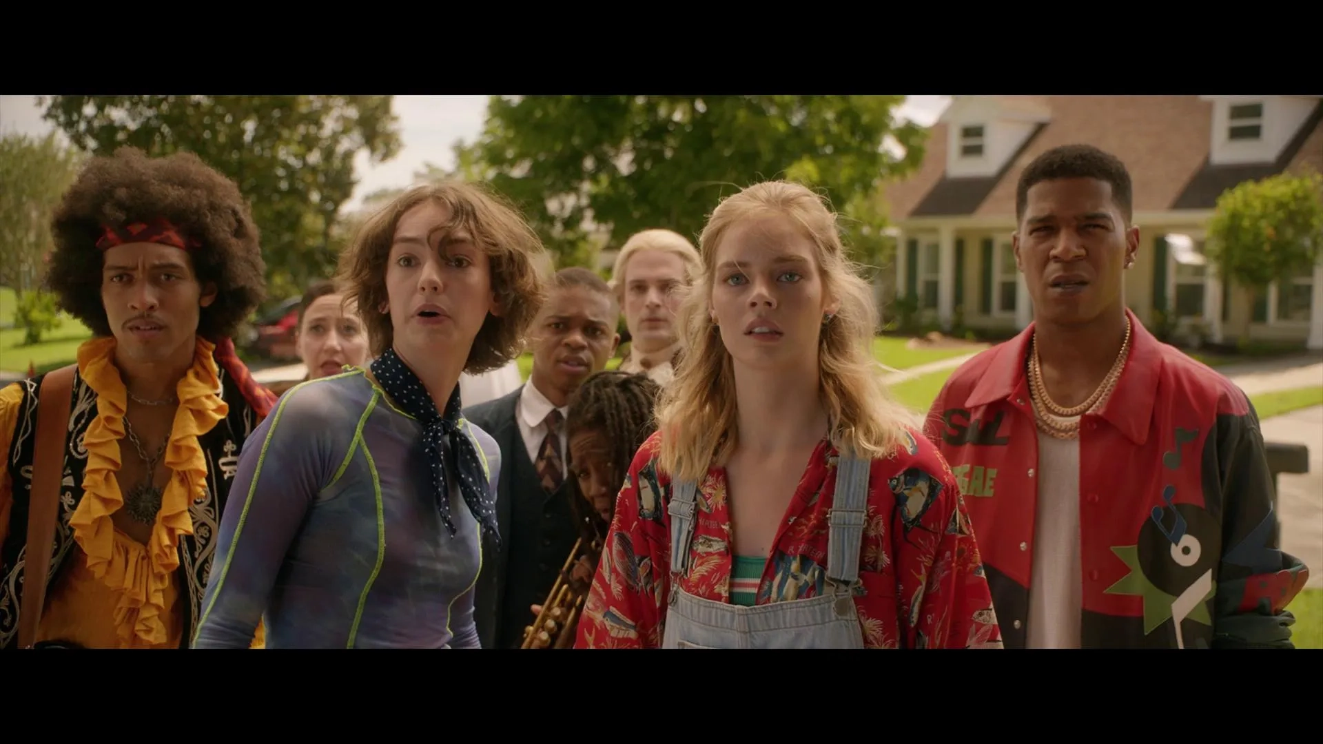 Kristen Schaal, Samara Weaving, Daniel Dorr, Kid Cudi, Jeremiah Craft, Brigette Lundy-Paine, DazMann Still, and Patty Anne Miller in Bill & Ted Face the Music (2020)