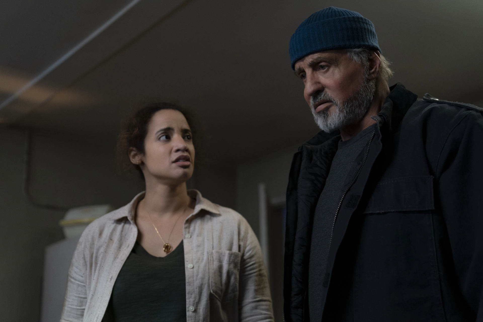 Sylvester Stallone and Dascha Polanco in Samaritan (2022)