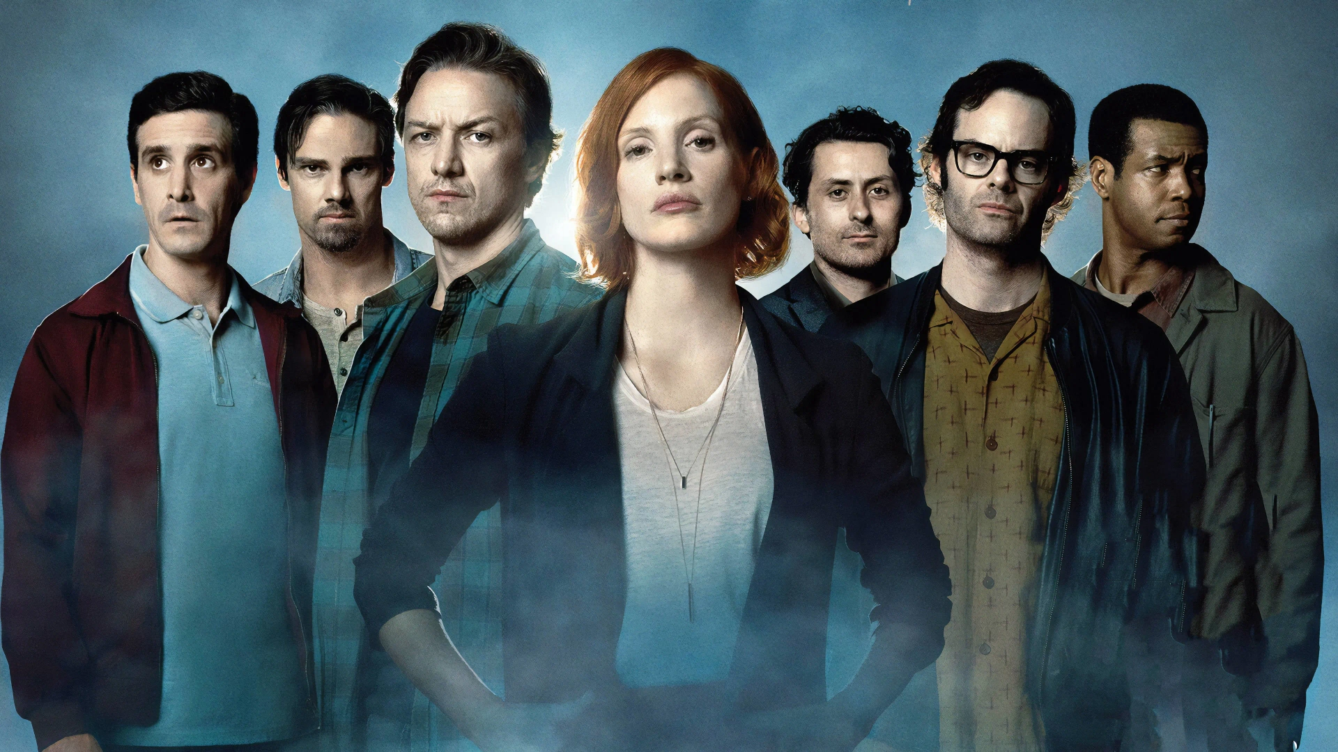 Bill Hader, James McAvoy, James Ransone, Jay Ryan, Jessica Chastain, Isaiah Mustafa, and Andy Bean in It Chapter Two (2019)