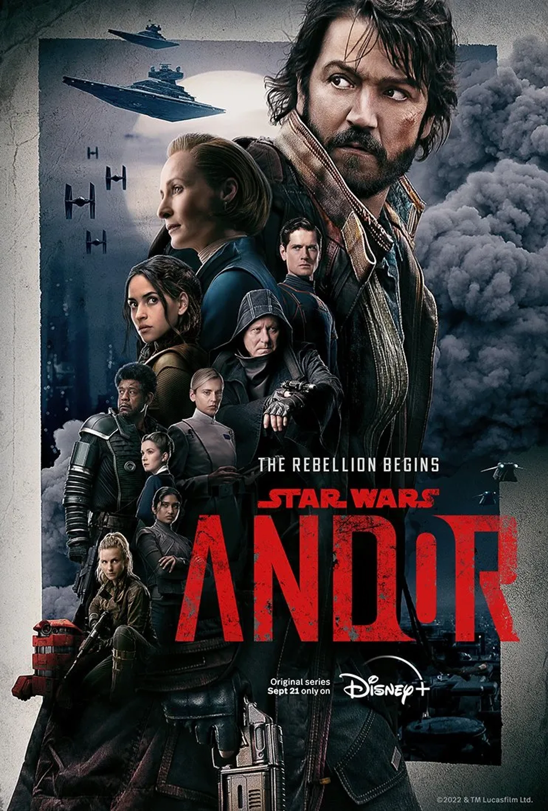 Stellan Skarsgård, Forest Whitaker, Diego Luna, Genevieve O'Reilly, Elizabeth Dulau, Denise Gough, Faye Marsay, Varada Sethu, Kyle Soller, and Adria Arjona in Andor (2022)