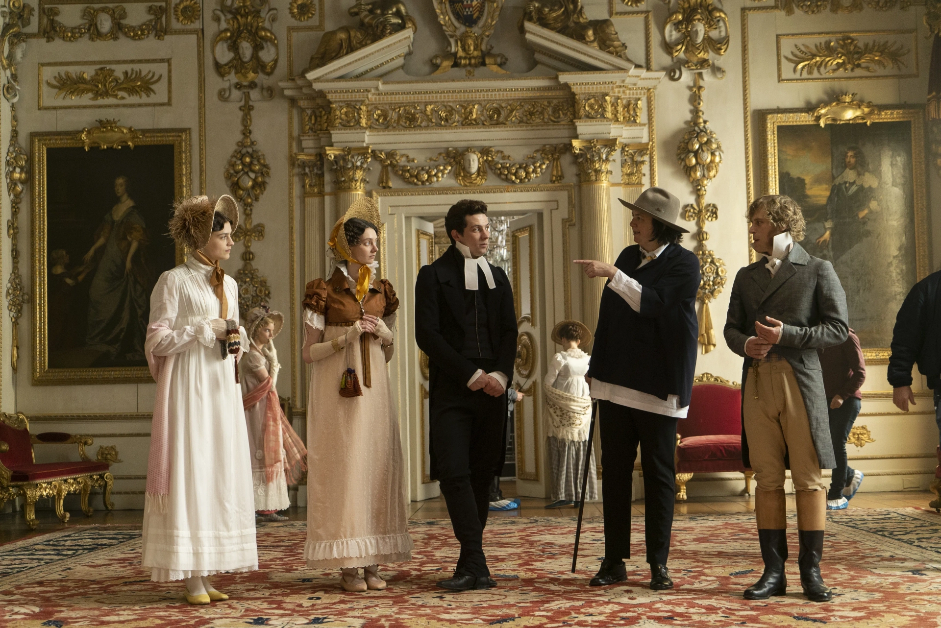 Liam Daniel, Johnny Flynn, Autumn de Wilde, Amber Anderson, Josh O'Connor, Anya Taylor-Joy, and Tanya Reynolds in Emma. (2020)