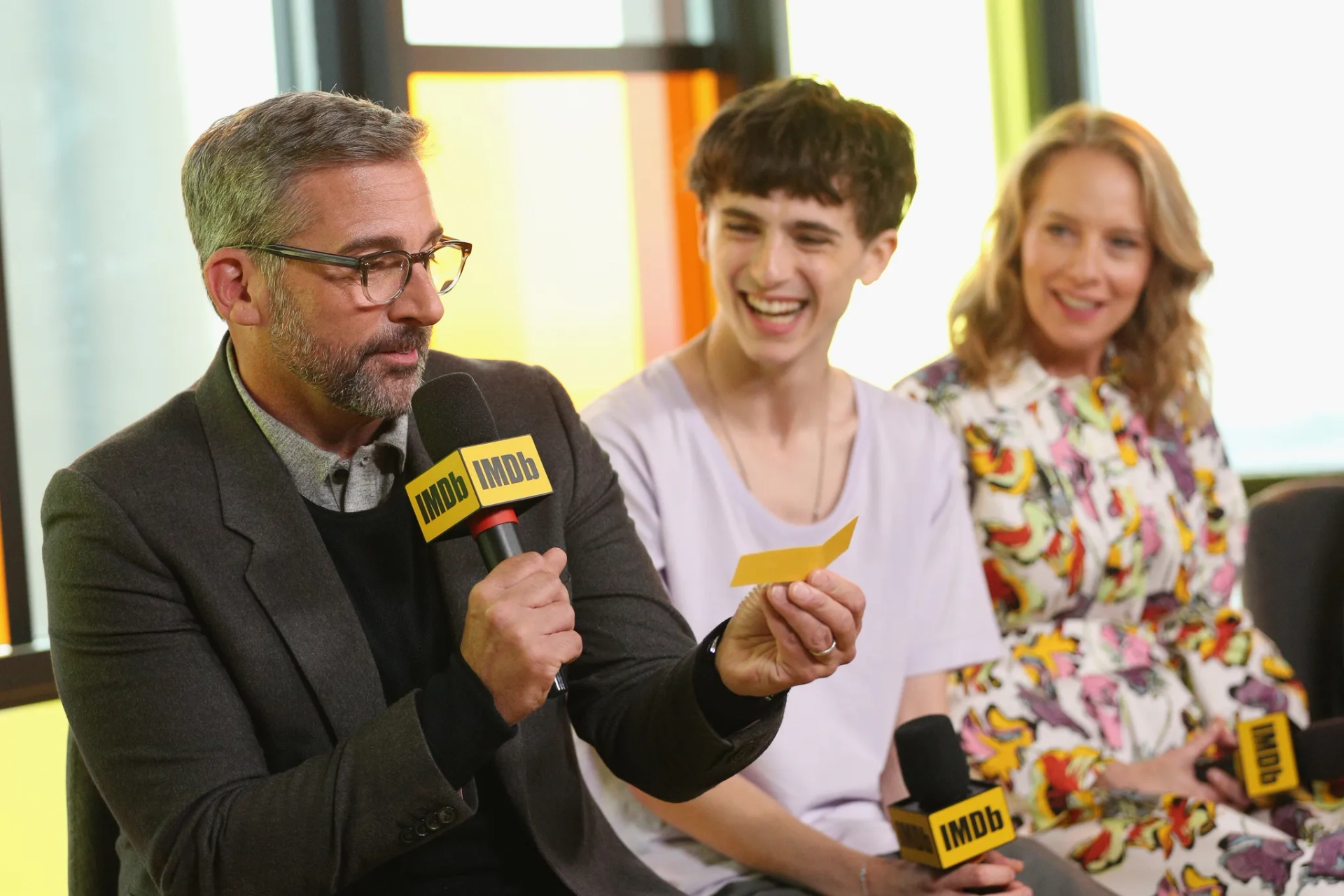 Steve Carell, Amy Ryan, and Timothée Chalamet at an event for Beautiful Boy (2018)