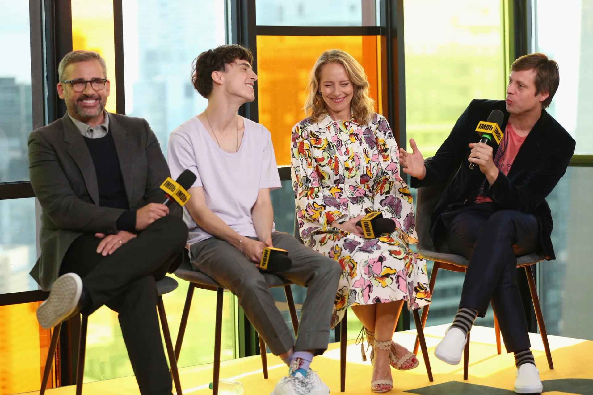 Steve Carell, Amy Ryan, Felix van Groeningen, and Timothée Chalamet at an event for Beautiful Boy (2018)