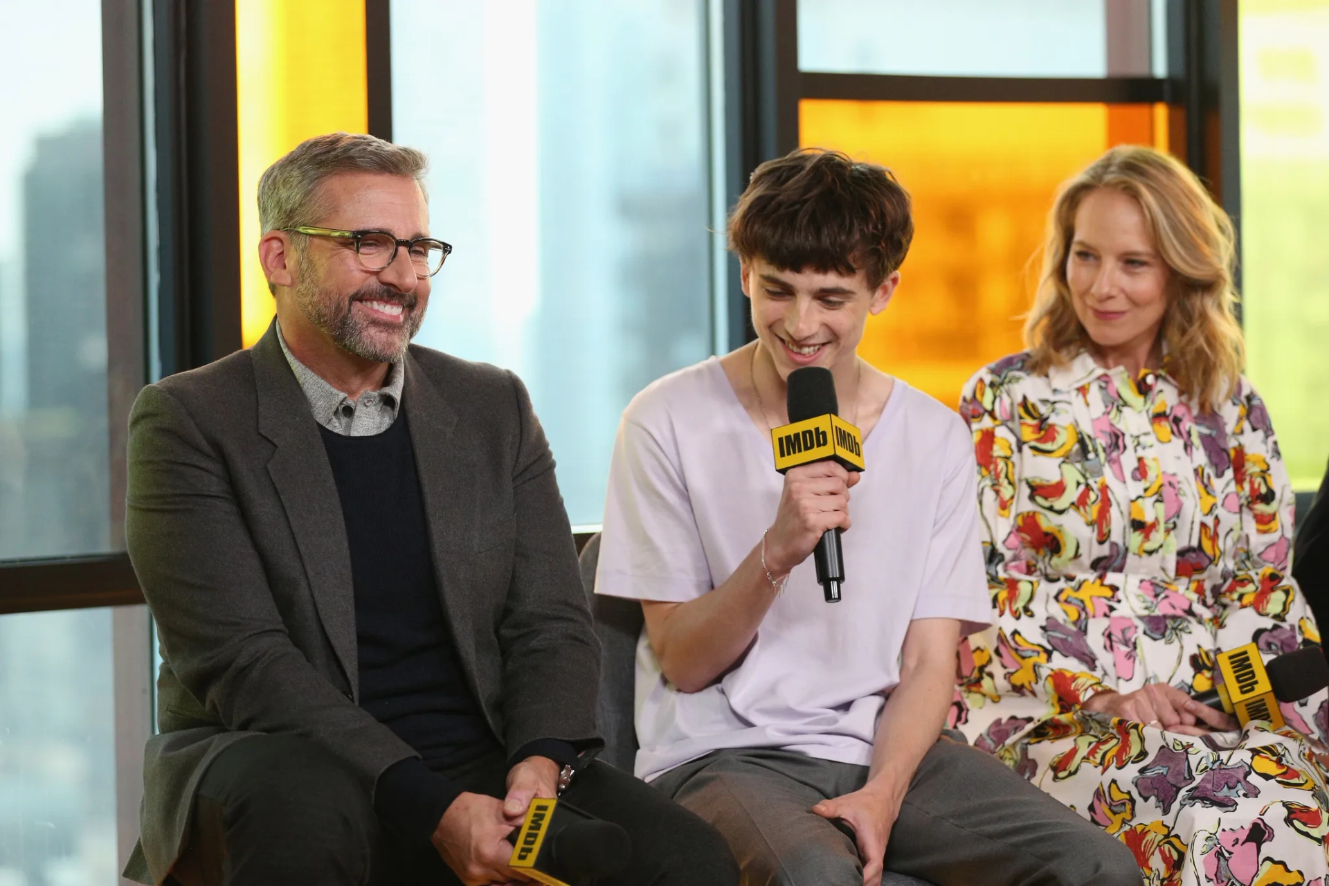 Steve Carell, Amy Ryan, and Timothée Chalamet at an event for Beautiful Boy (2018)