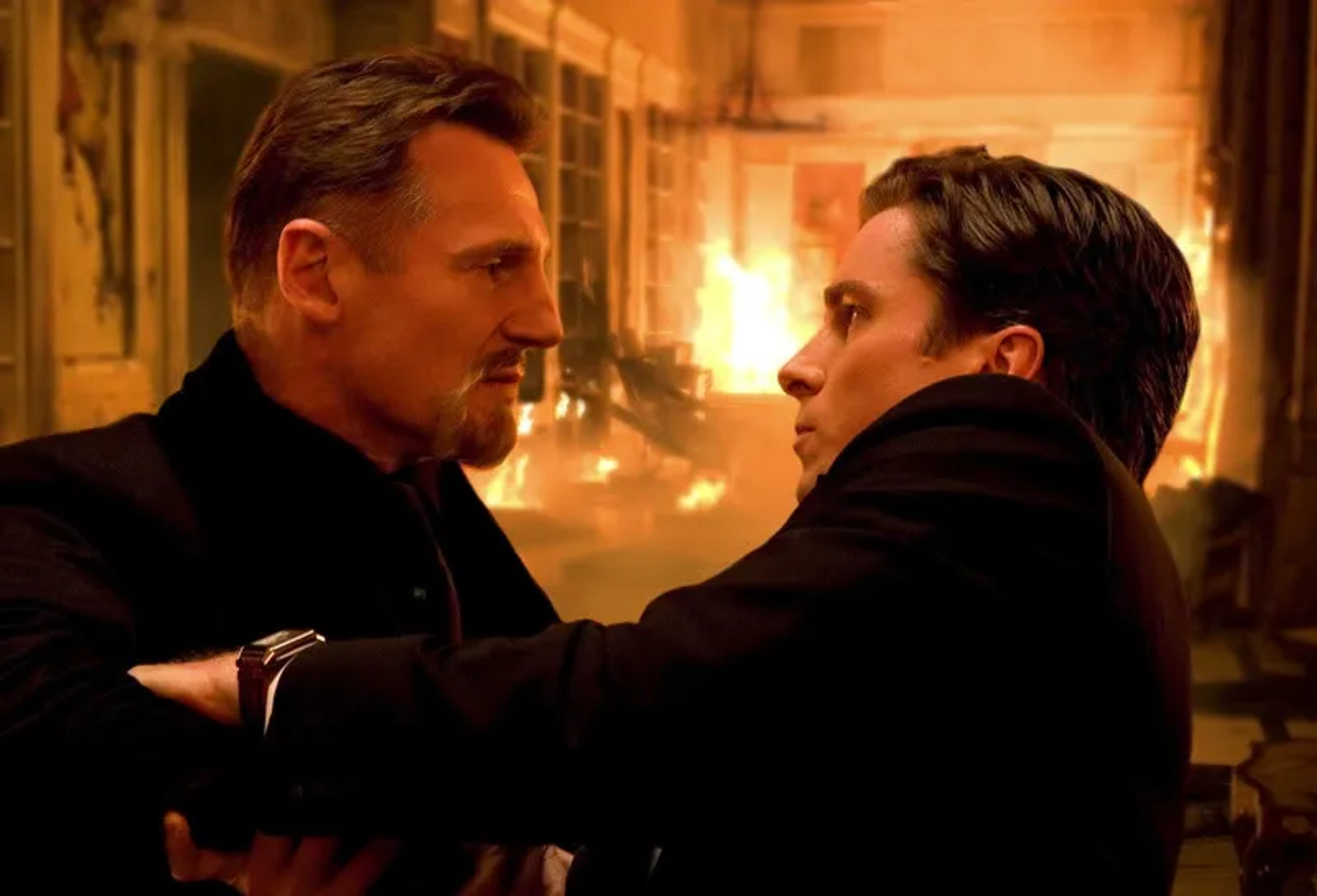 Christian Bale and Liam Neeson in Batman Begins (2005)