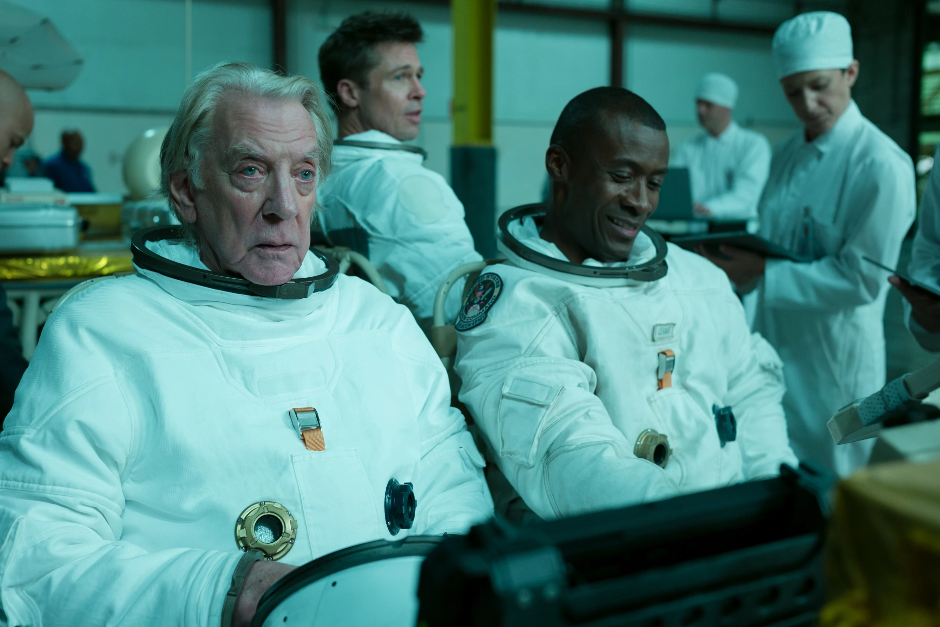 Brad Pitt, Donald Sutherland, and Sean Blakemore in Ad Astra (2019)