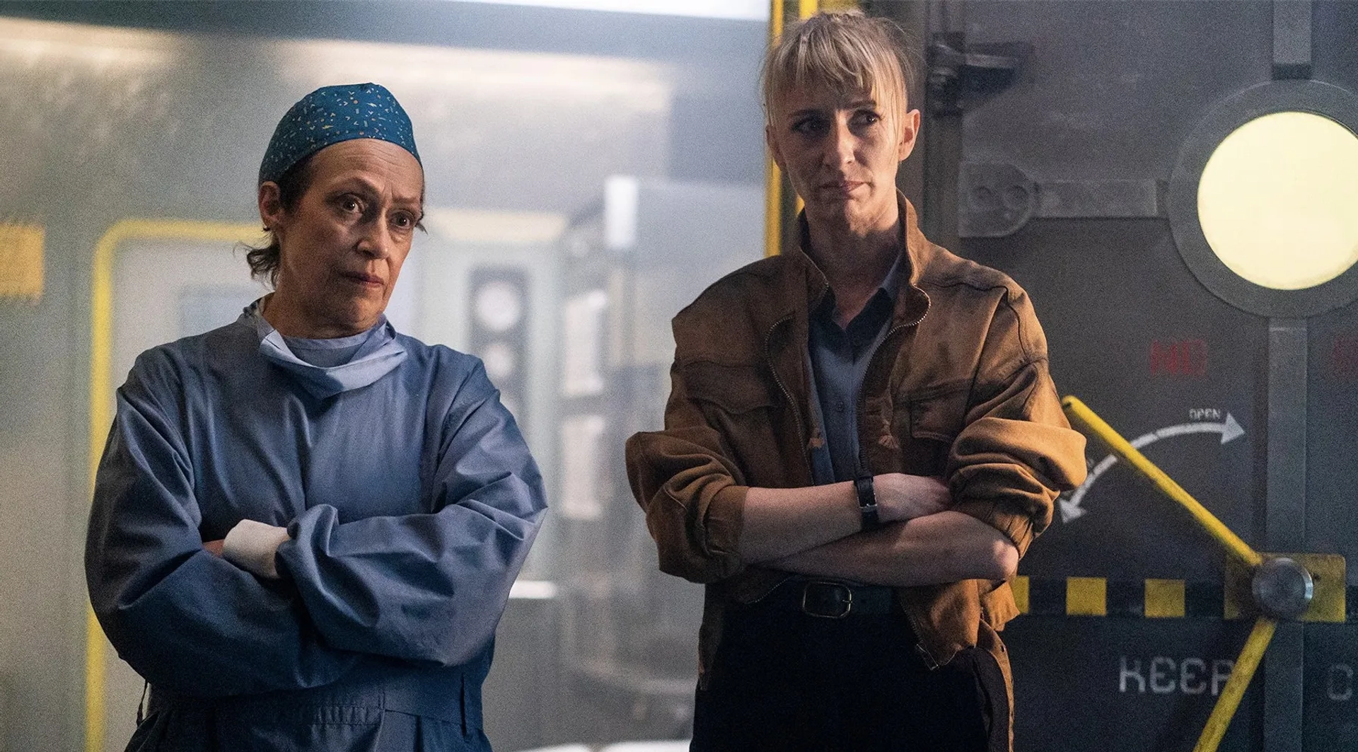 Karin Konoval and Mickey Sumner in Snowpiercer: A New Life (2022)