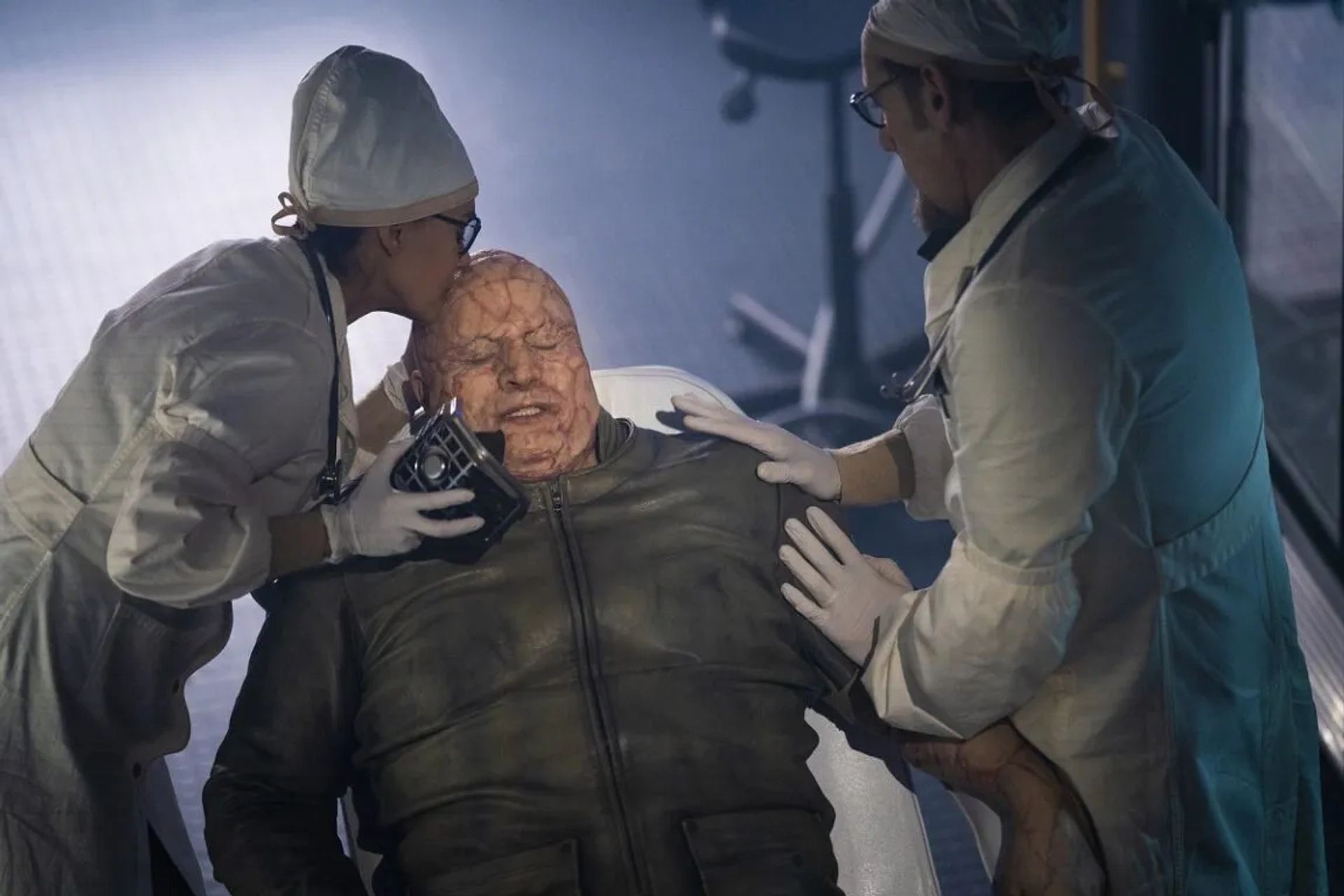 Sakina Jaffrey, Damian Young, and Andre Tricoteux in Snowpiercer: The Eternal Engineer (2021)