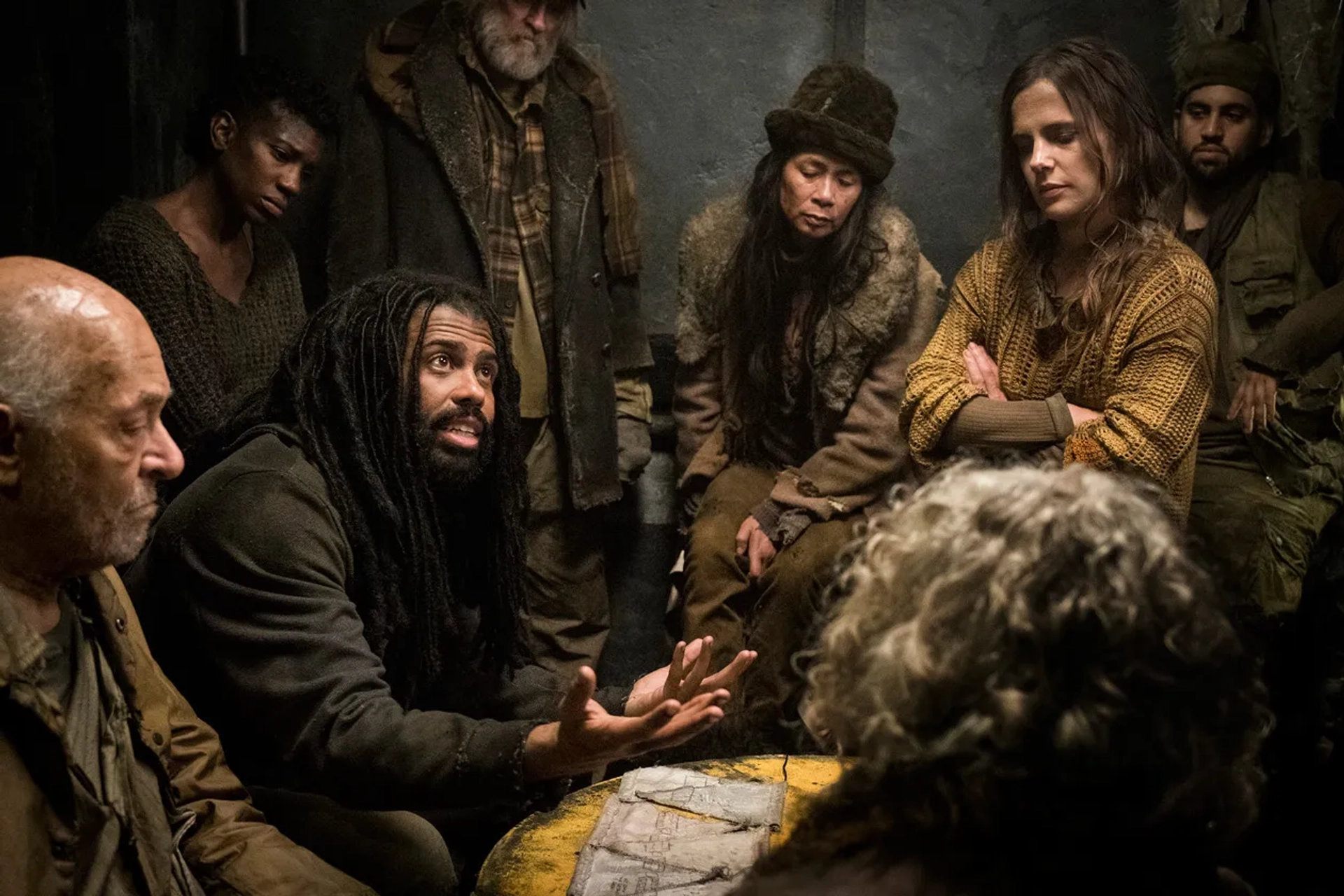 Mark Margolis, Katie McGuinness, Miranda Edwards, and Daveed Diggs in Snowpiercer (2020)