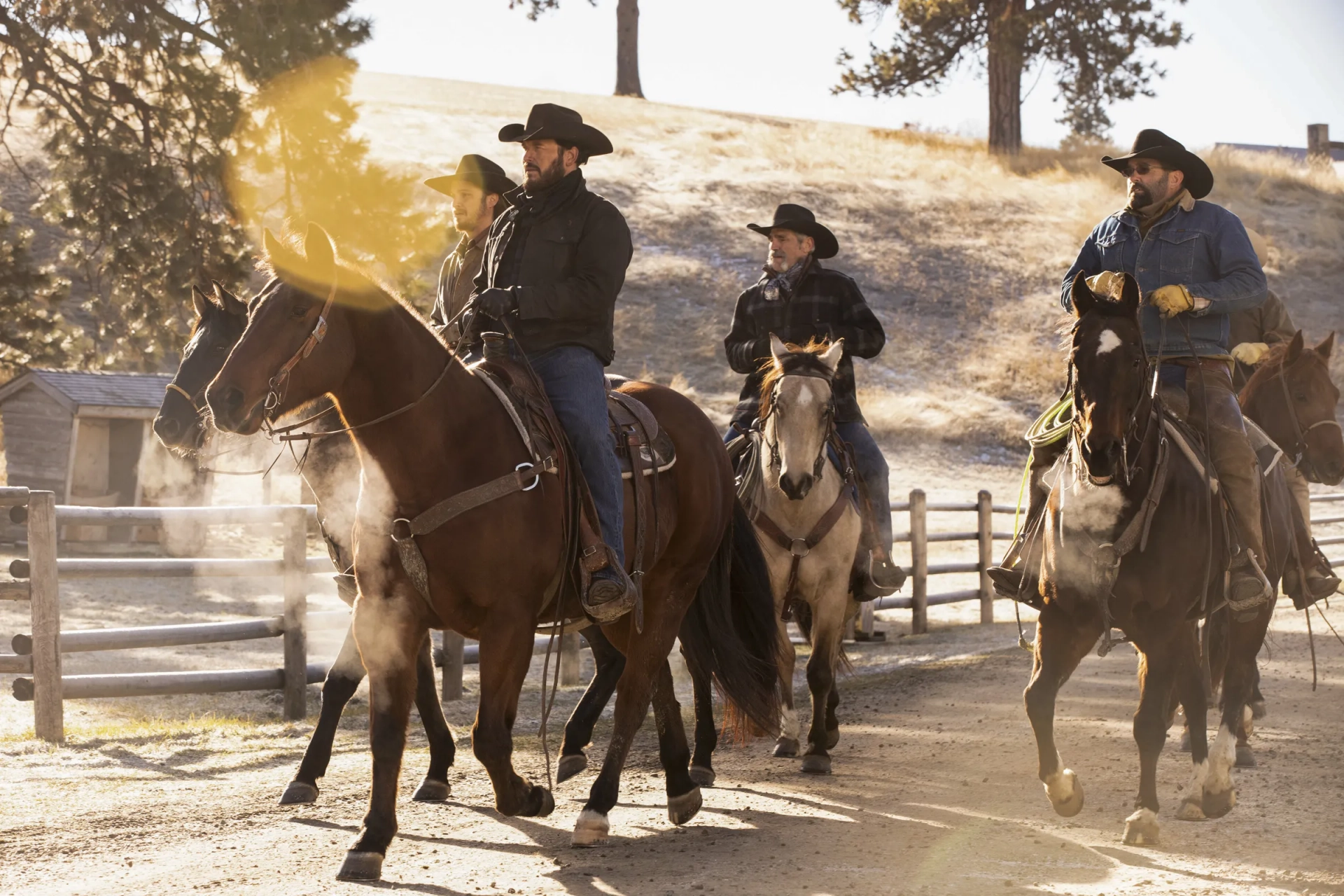 Cole Hauser, Forrie J. Smith, and Luke Grimes in Yellowstone (2018)