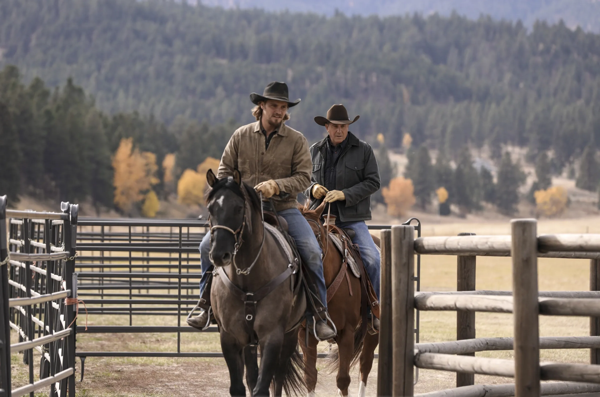 Kevin Costner and Luke Grimes in Yellowstone (2018)