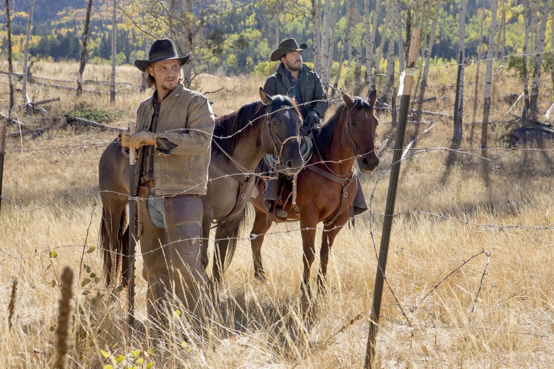 Cole Hauser and Luke Grimes in Yellowstone (2018)