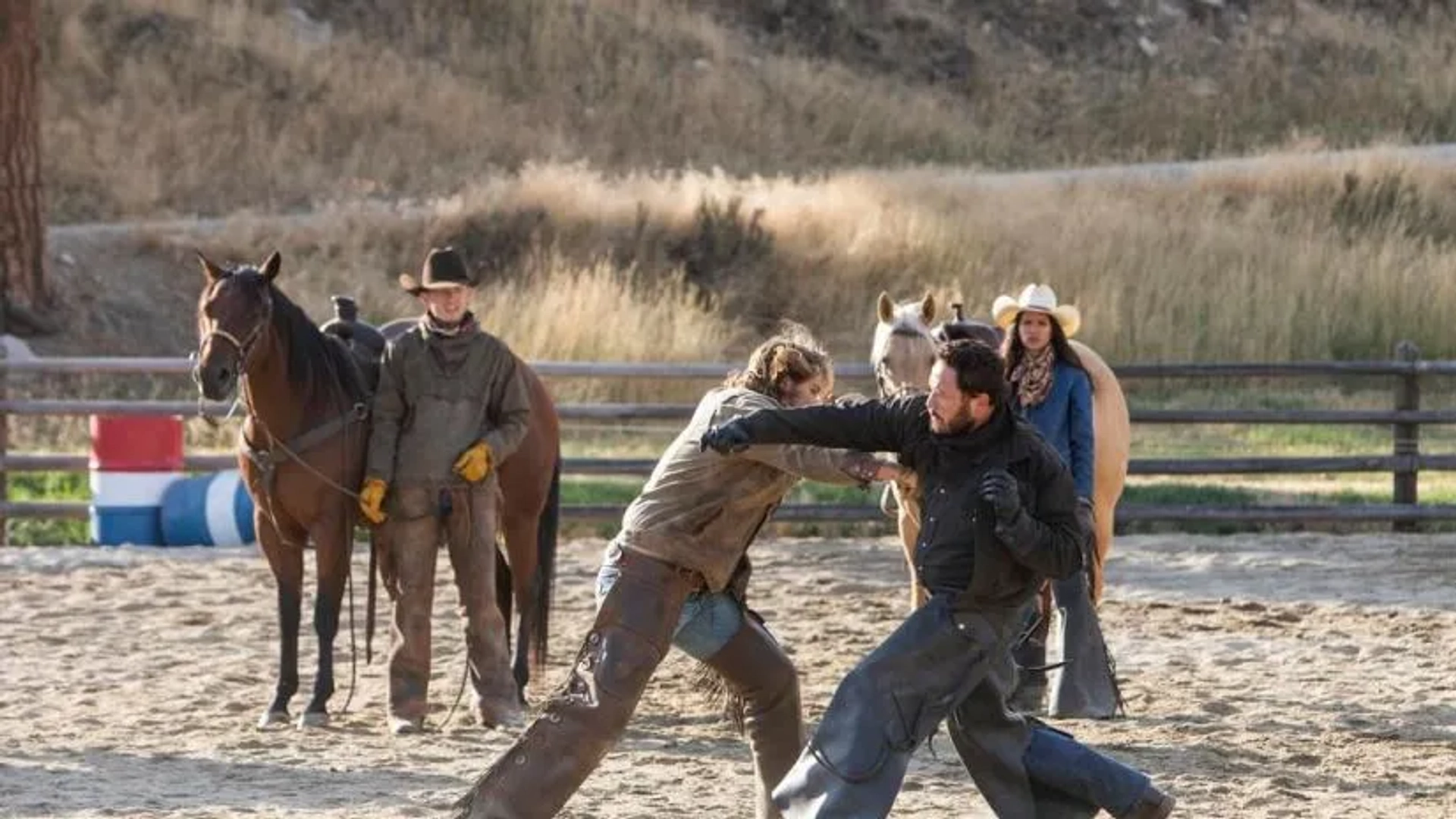 Cole Hauser, Luke Grimes, Tanaya Beatty, and Jefferson White in Yellowstone (2018)